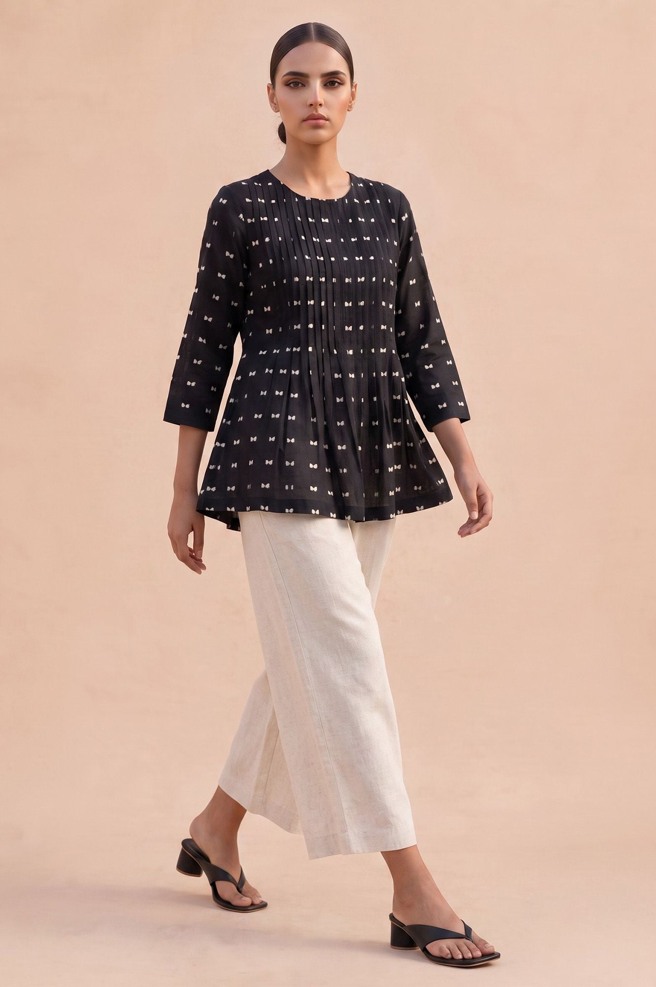 Core Casual Printed Pure Cotton Pleated Top