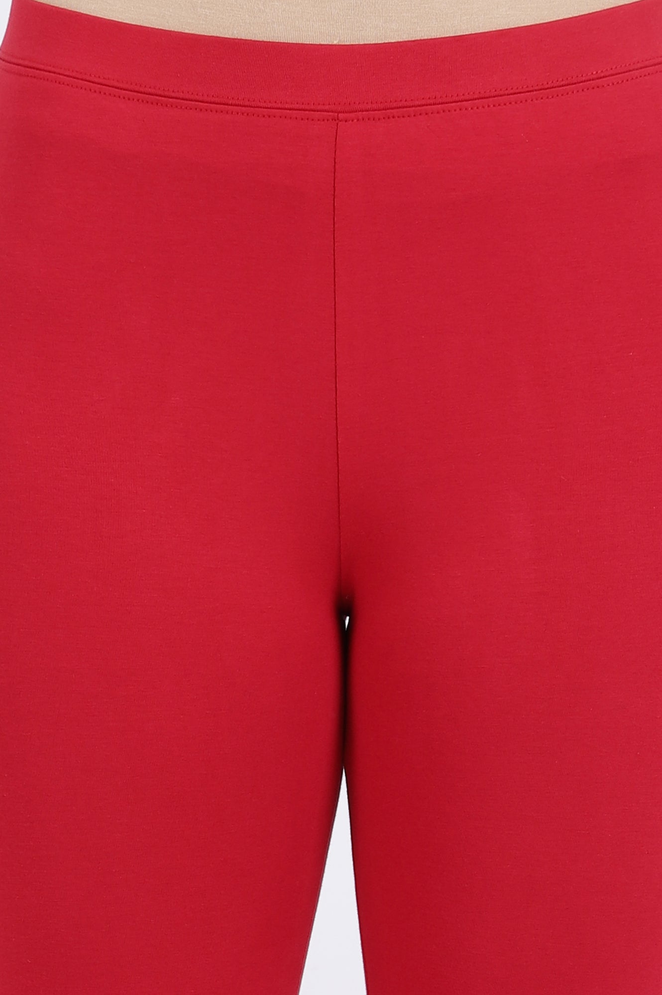Red Solid Cotton Lycra Tights