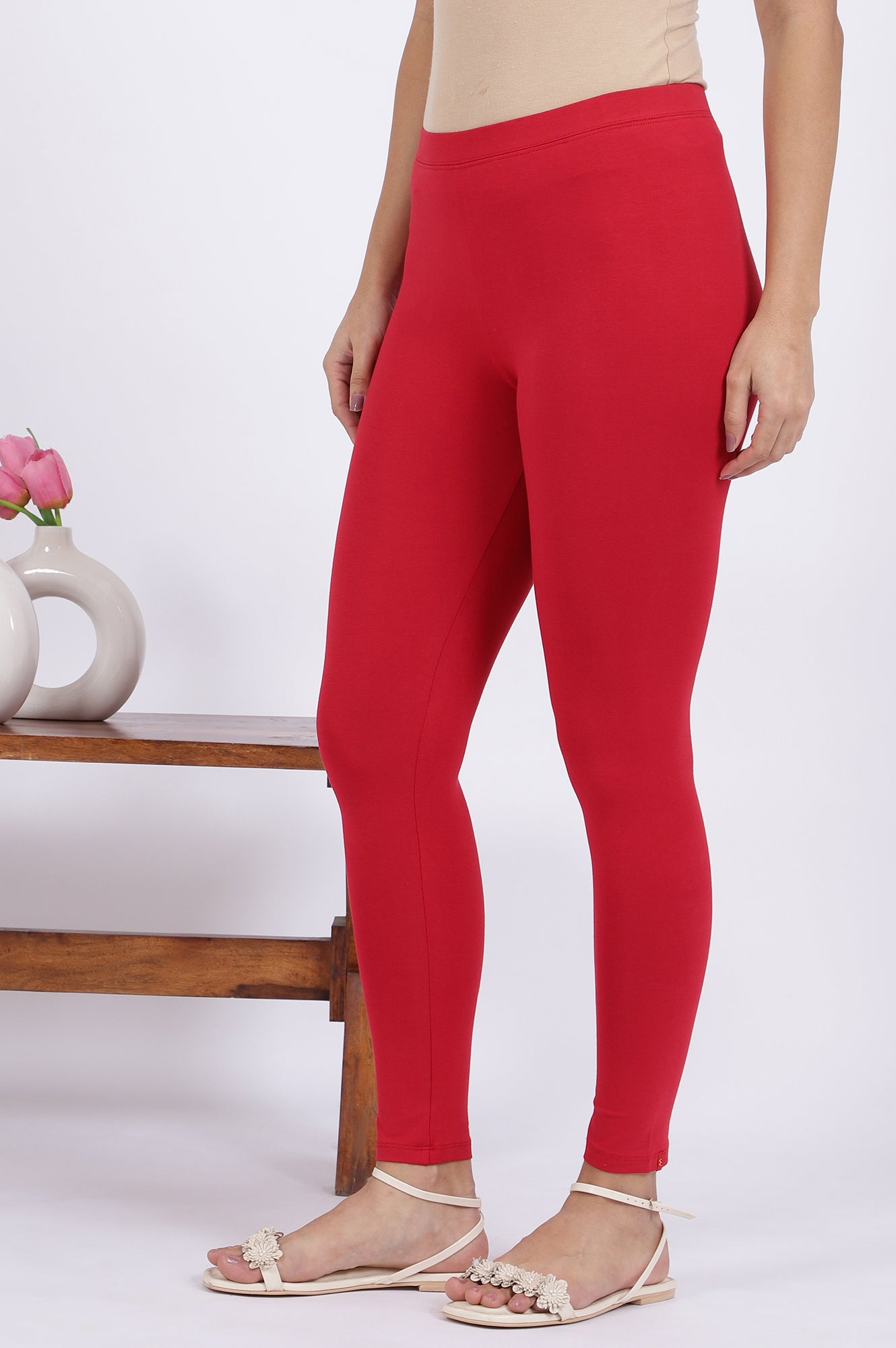 Red Solid Cotton Lycra Tights