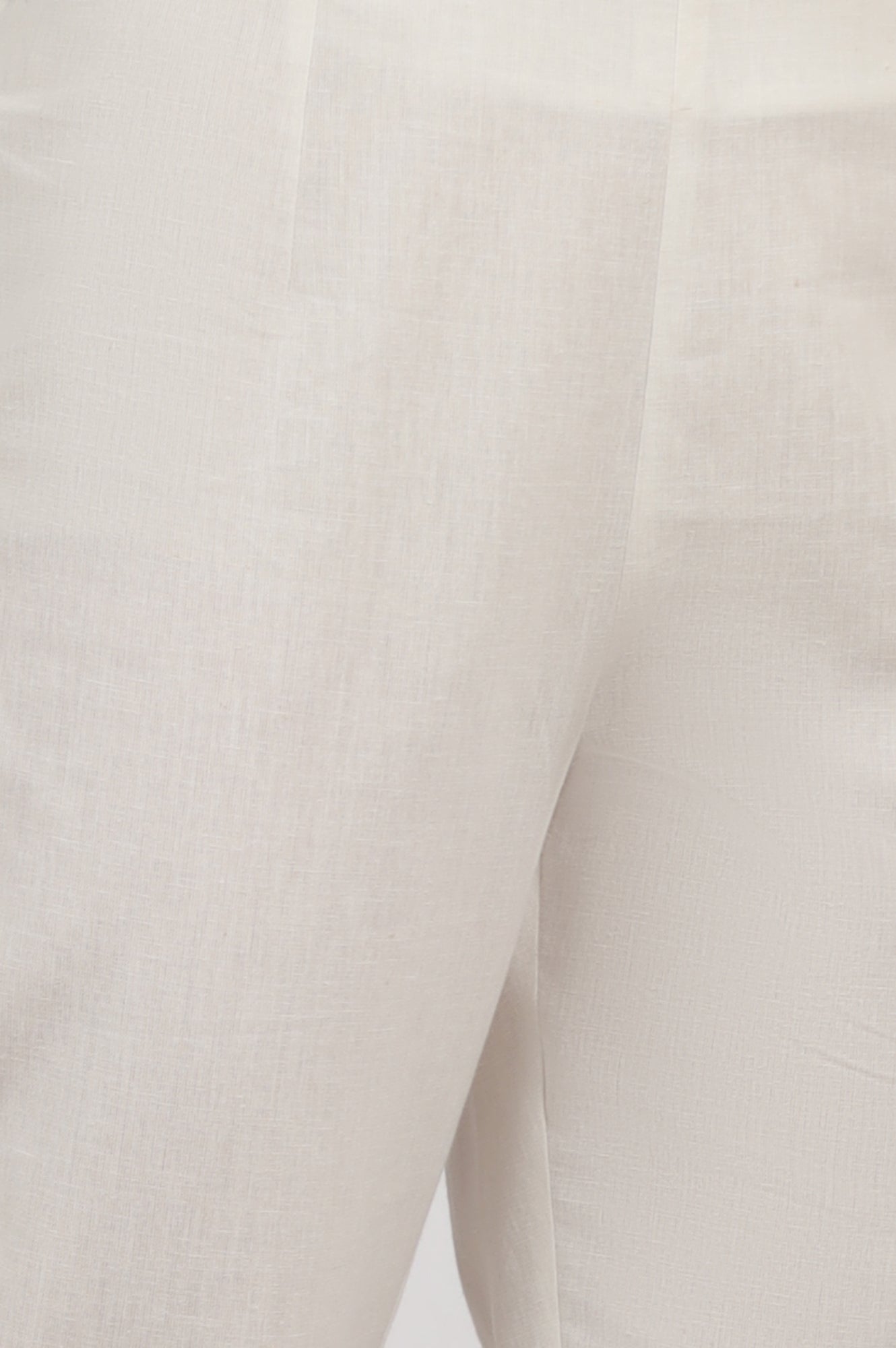 White Solid Cotton Flax Slim Pants with Lace