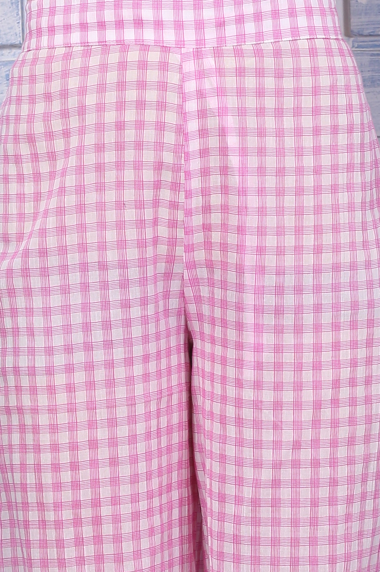 Pink Checkered Ankle Length Pure Cotton Pants
