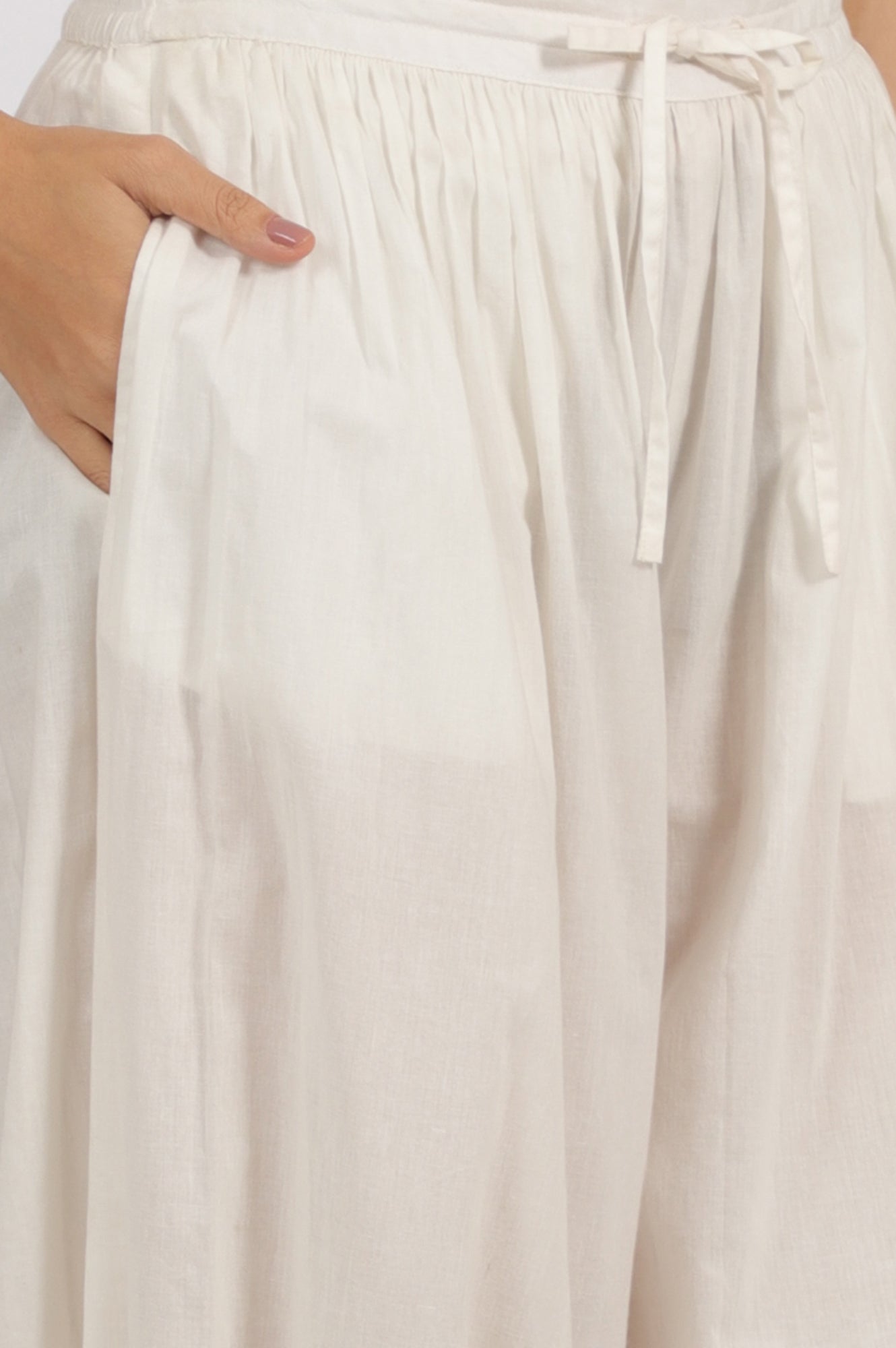 White Ankle Length Pure Cotton Gathered Pants