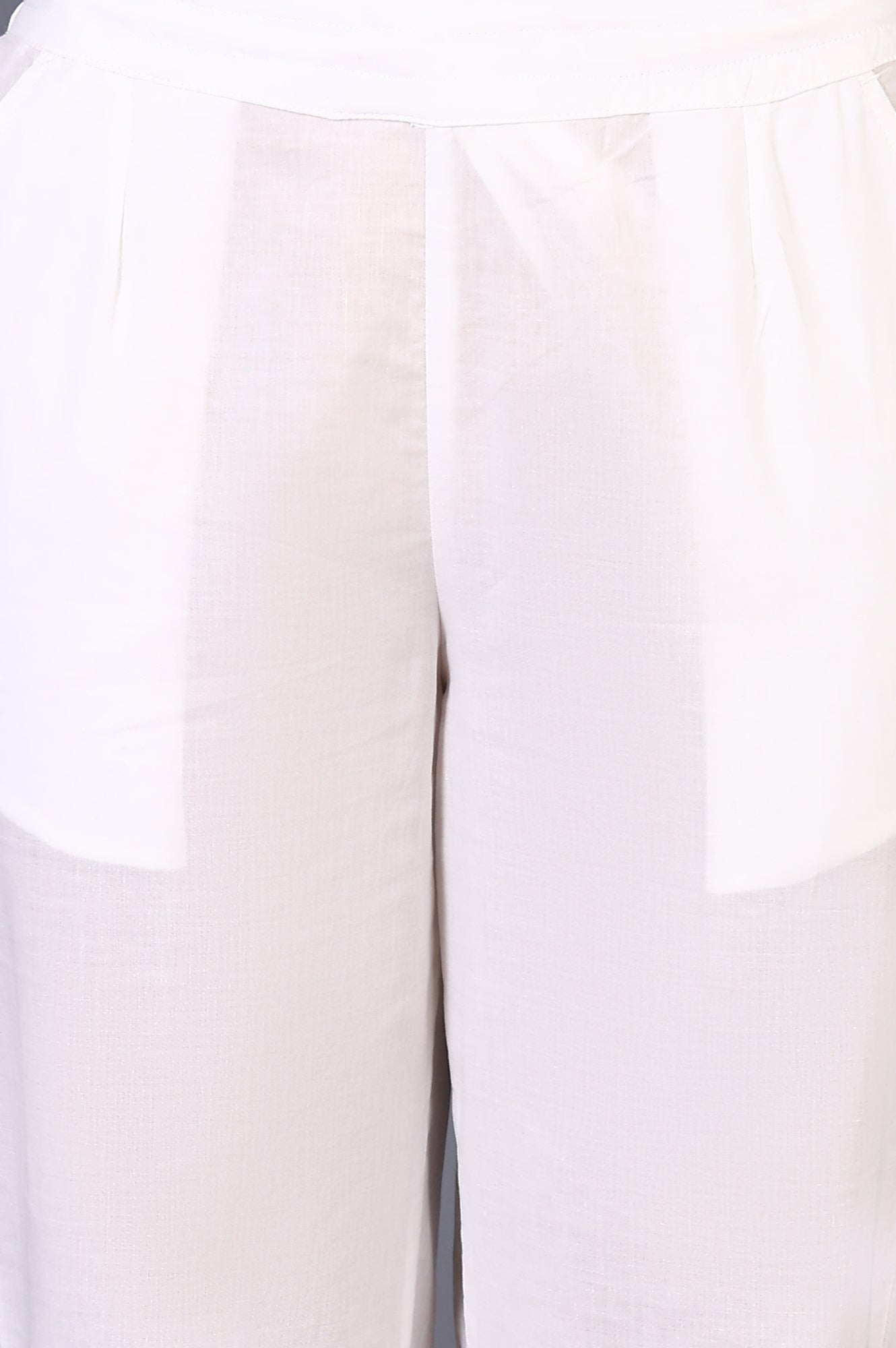 White Solid Pure Cotton Slim Pants with Lace