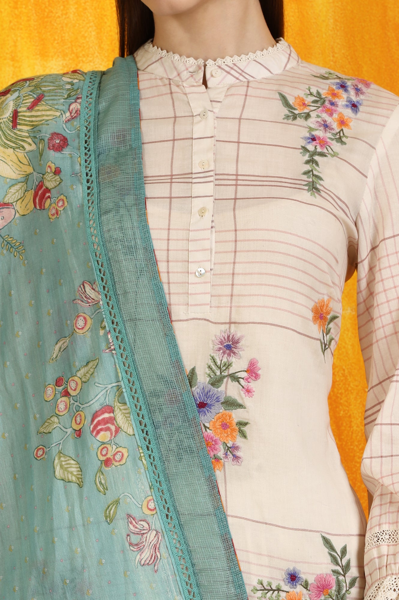 Reef Blue Floral Printed Pure Cotton Dupatta