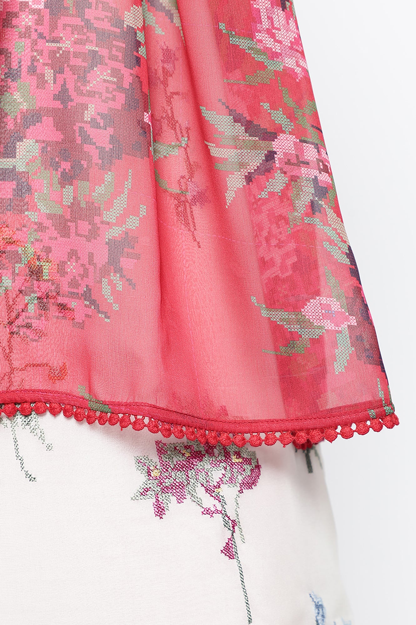 Crimson Red Printed Chiffon Dupatta