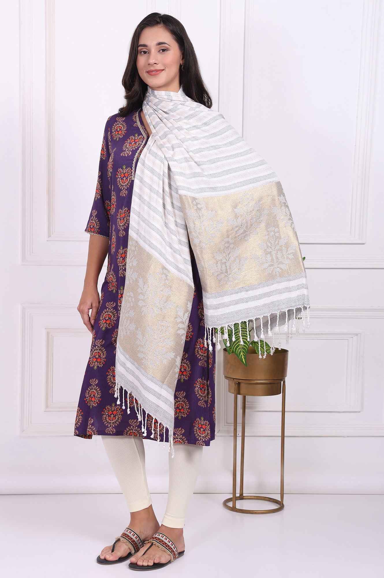 White Fringes Blend Shawls