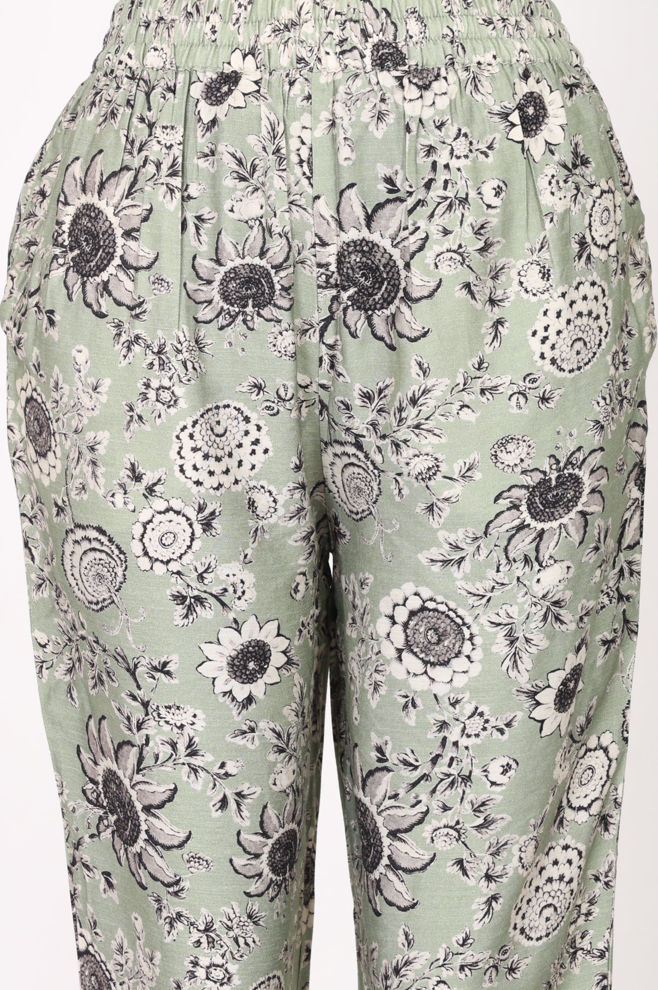 Mint Green Thread Embroidered Floral Straight Fit Ankle Length Mid Rise Pants