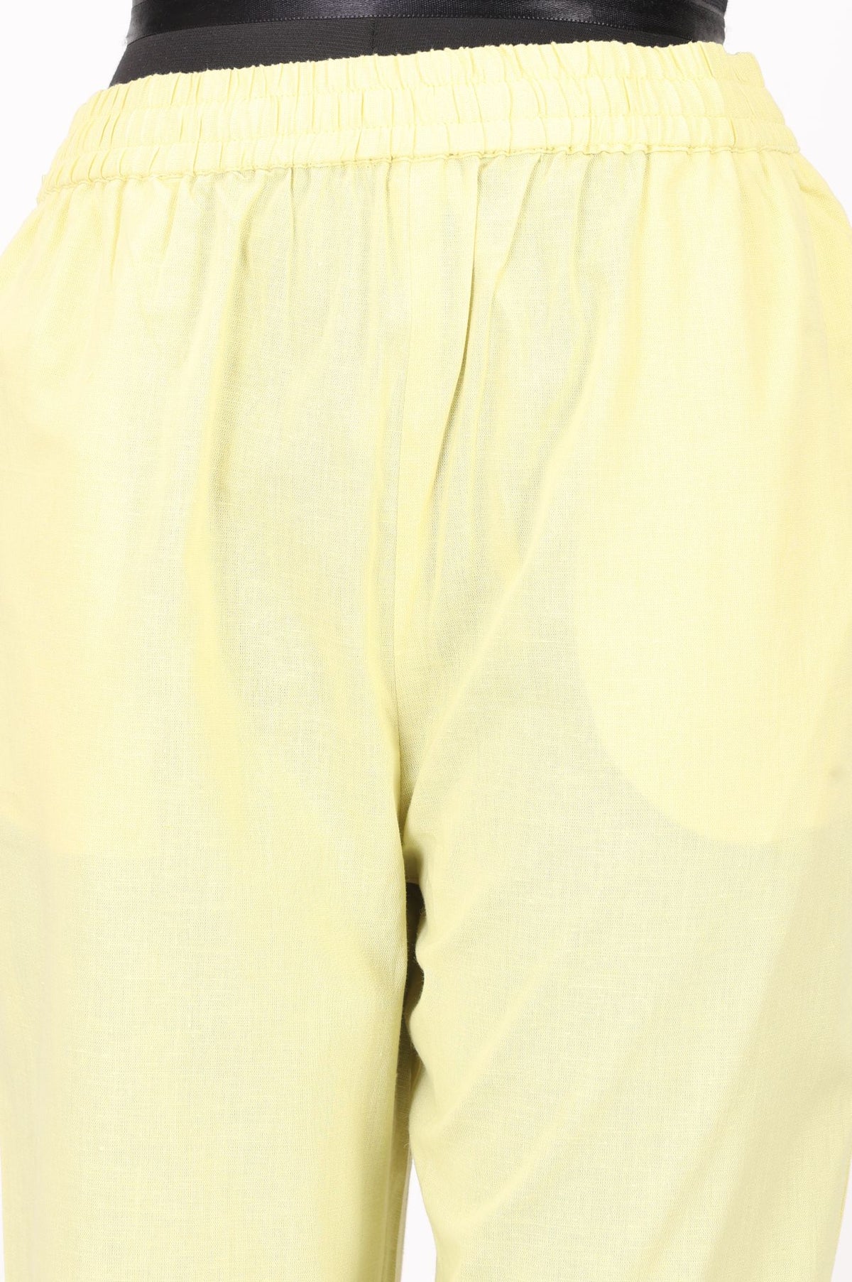 Yellow Solid Buttons Cotton Flax Straight Fit Ankle Length Mid Rise Pants