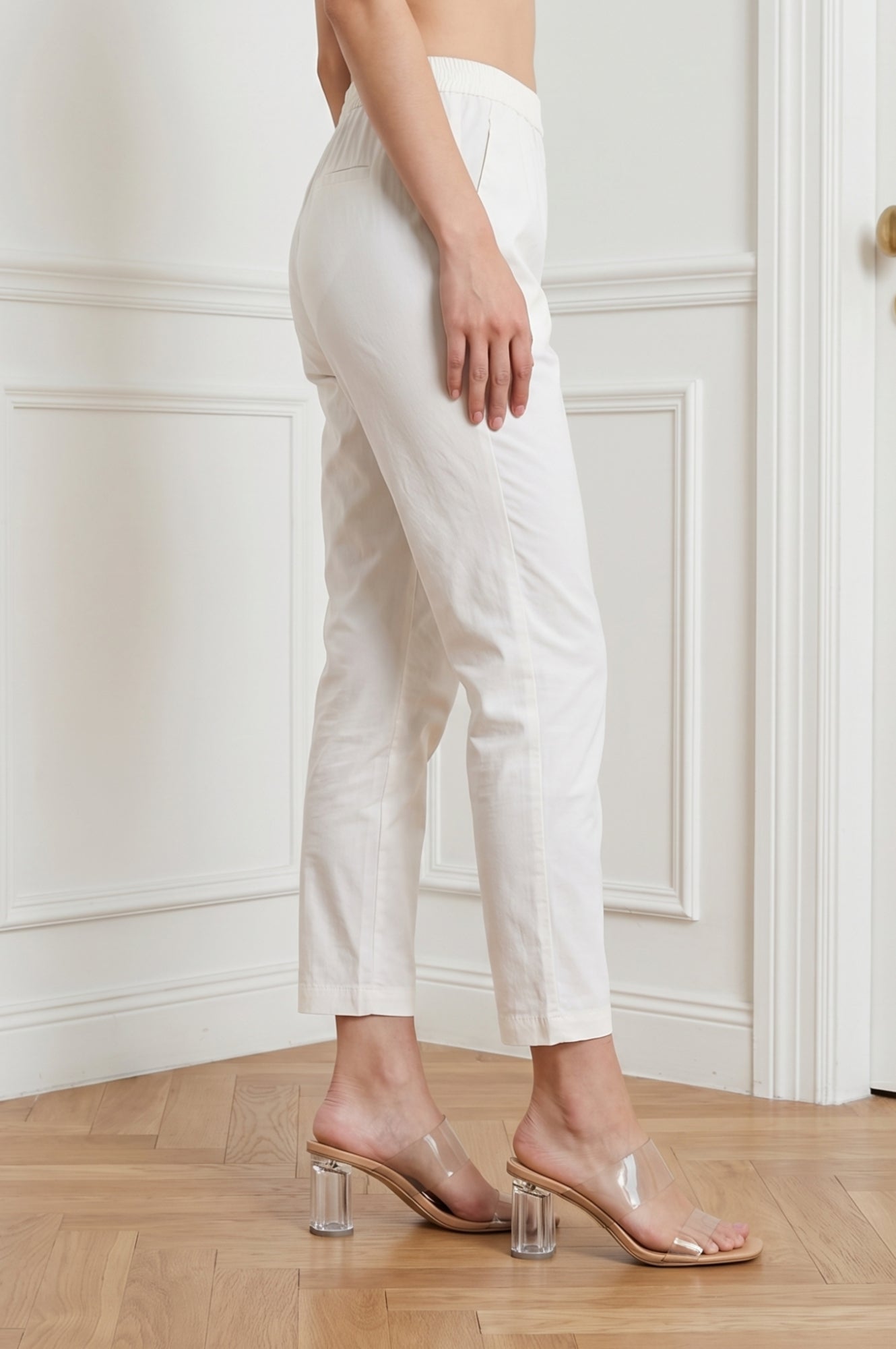 Off White Pure Cotton Ankle Length Pants