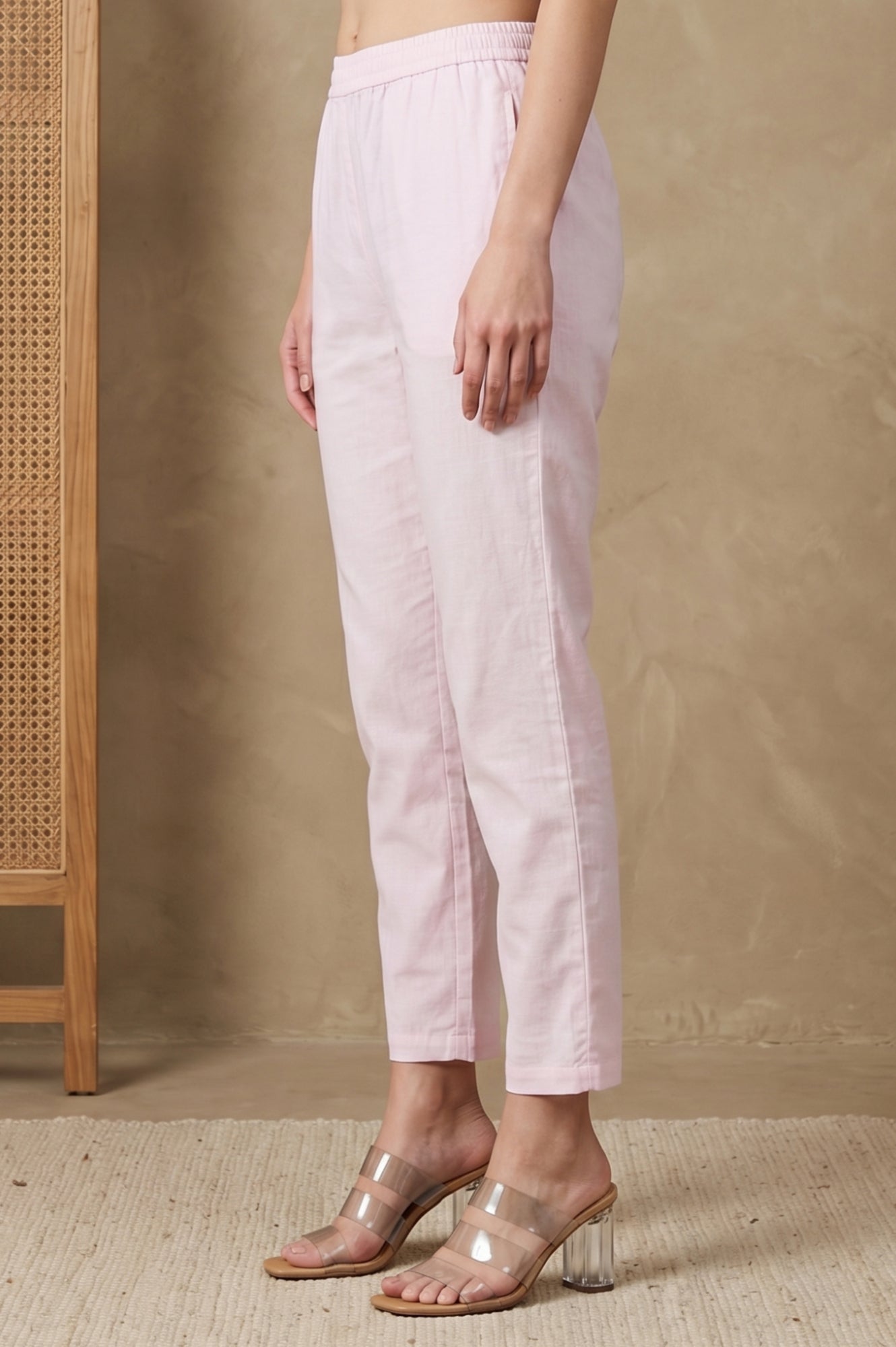 Light Pink Solid Pure Cotton Straight Fit Pants