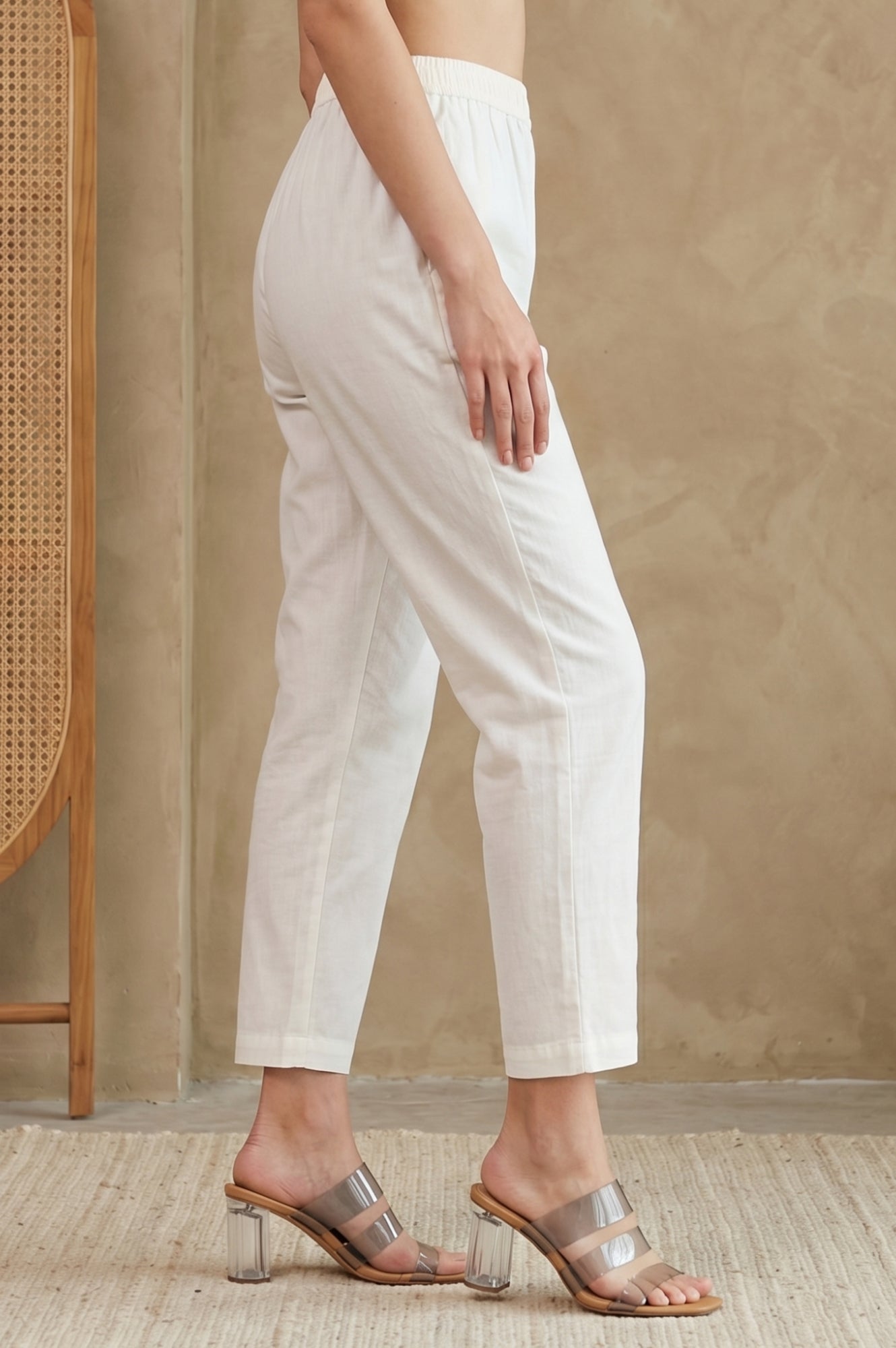 White Solid Pure Cotton Straight Fit Pants