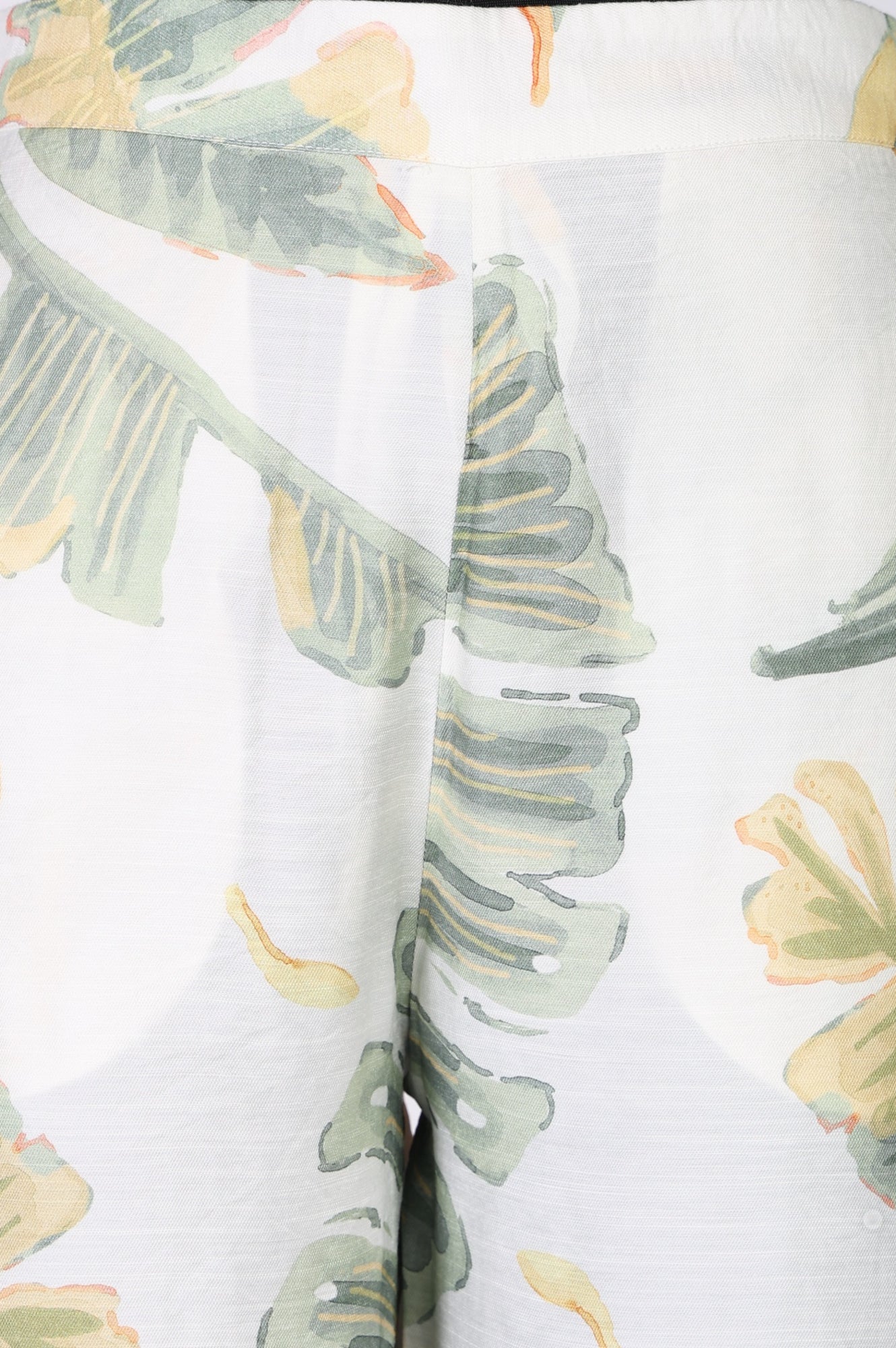 White Tropical Floral Printed Wide Leg Ankle Length Parallel Pants
