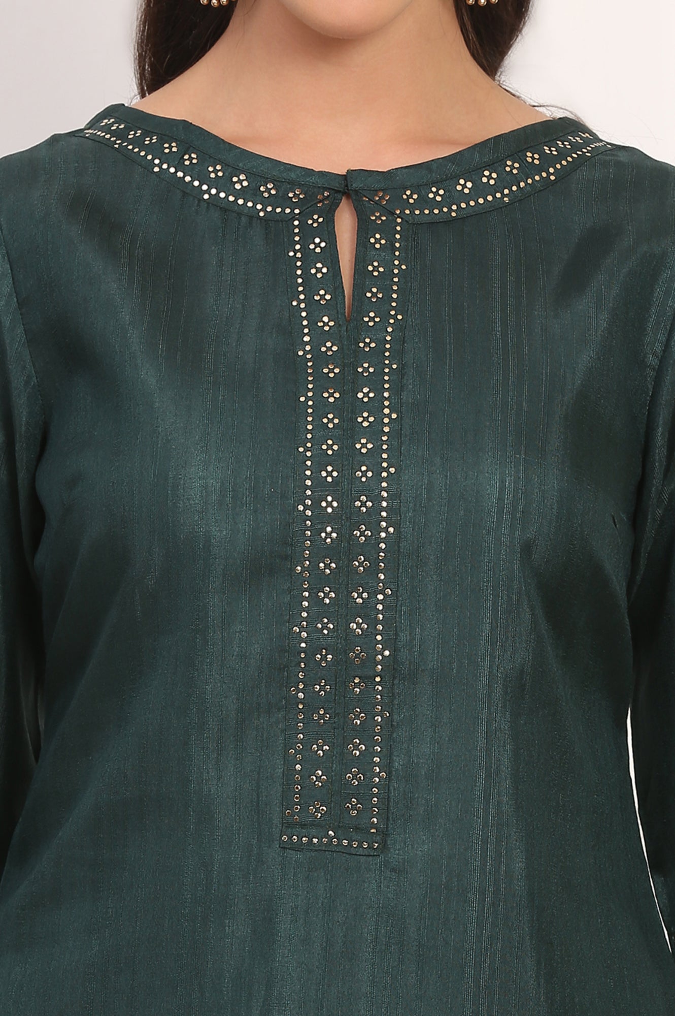 Green Mukaish Embellished Straight Kurta and Straight Pants Co-ord Set