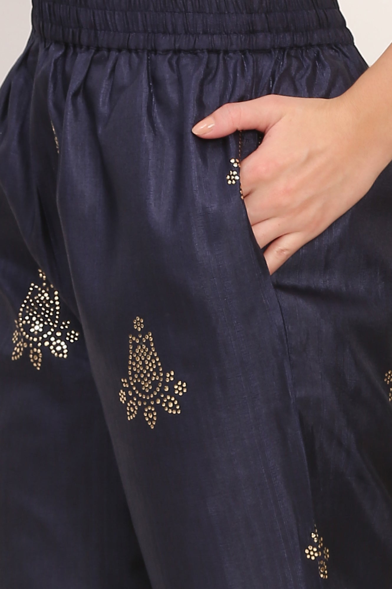 Navy Blue Mukaish Embellished Straight Kurta and Straight Pants Co-ord Set
