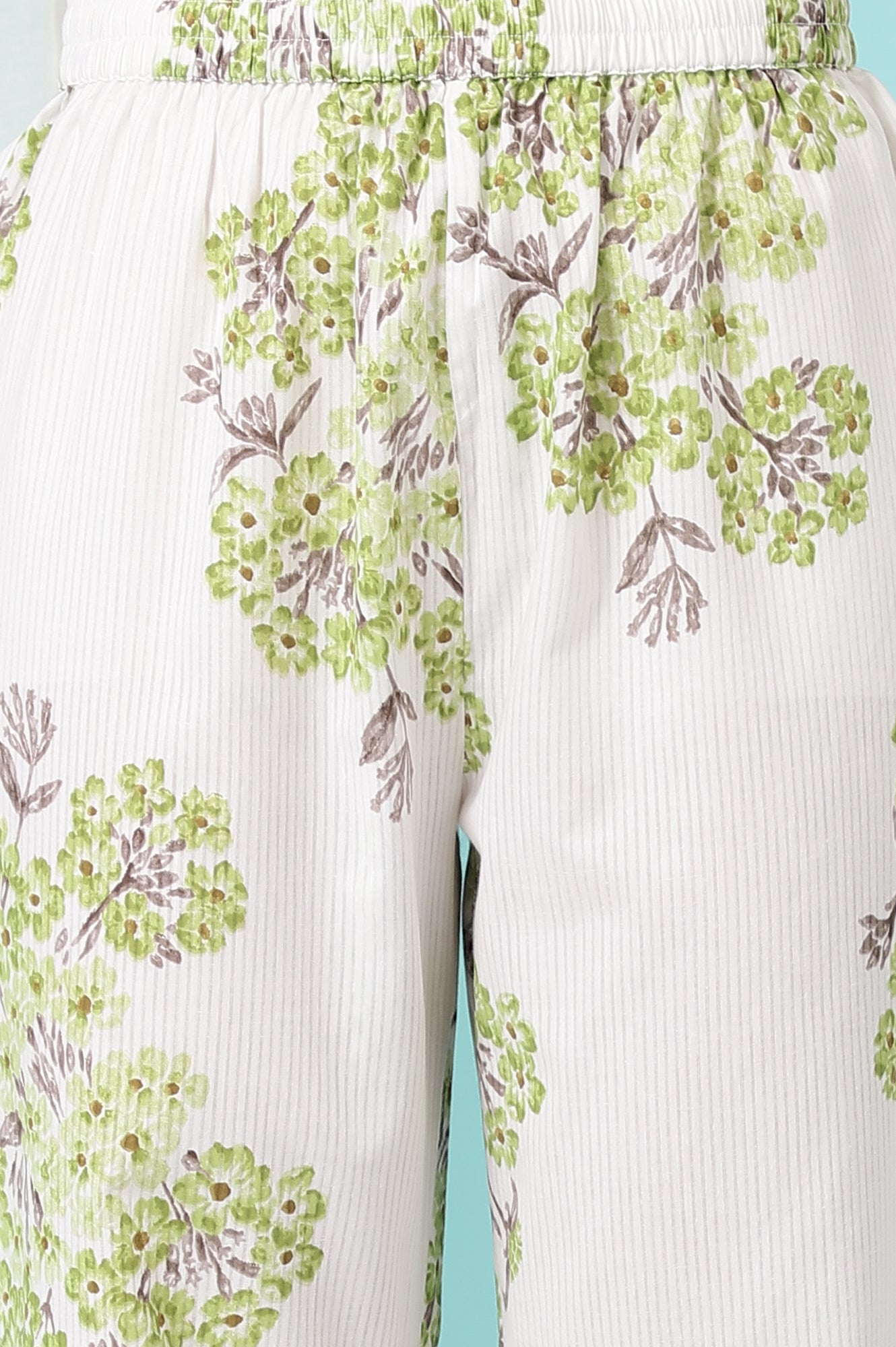 White Floral Printed Pure Cotton Flared Kurta and Pants Co-ord Set