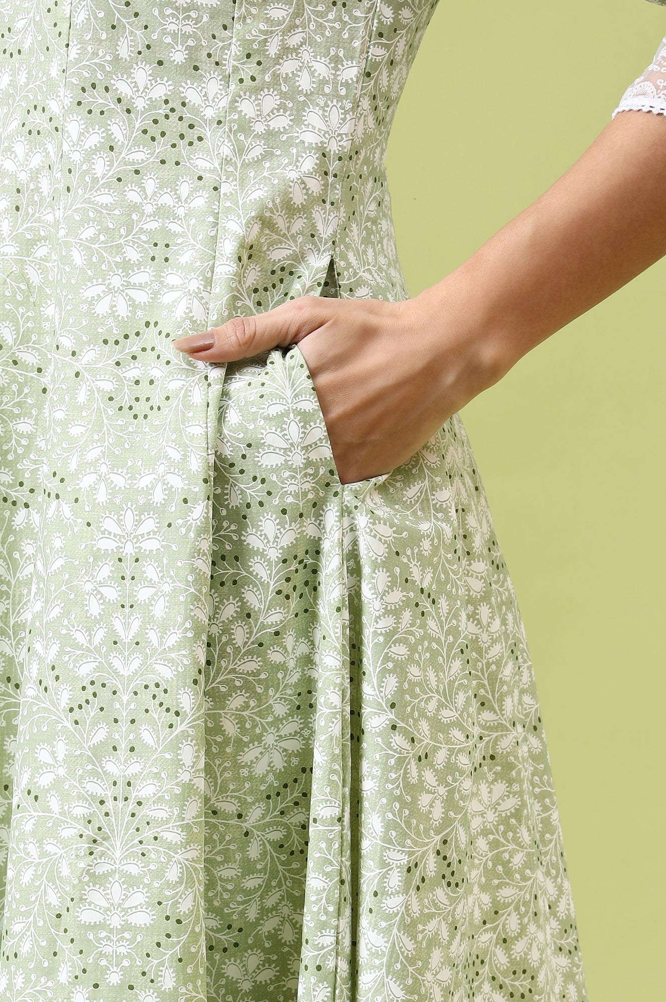 Green Paisley Printed Pure Cotton Anarkali Kurta and Pants Set