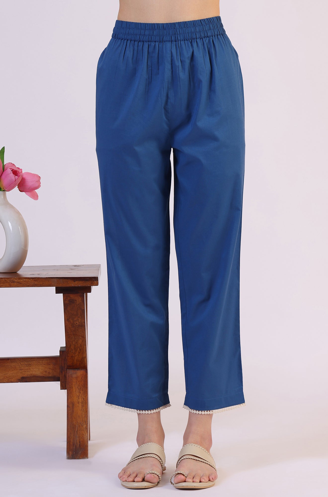 Floral Printed Thread Work Flared Pure Cotton Kurta & Flared Pants with Dupatta Set