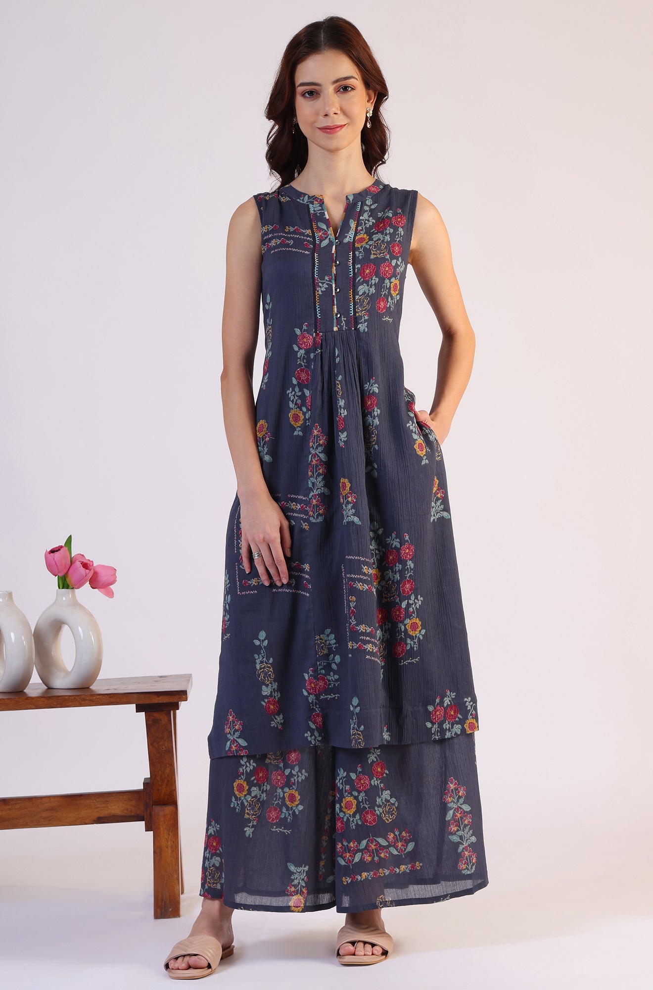 Floral Printed A-line Pure Cotton Kurta & Parallel Pants Set