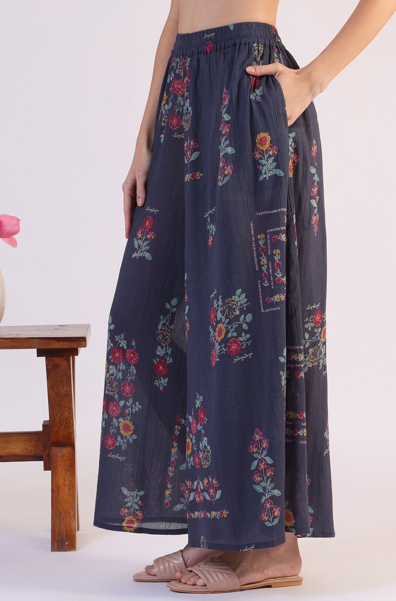 Floral Printed A-line Pure Cotton Kurta & Parallel Pants Set