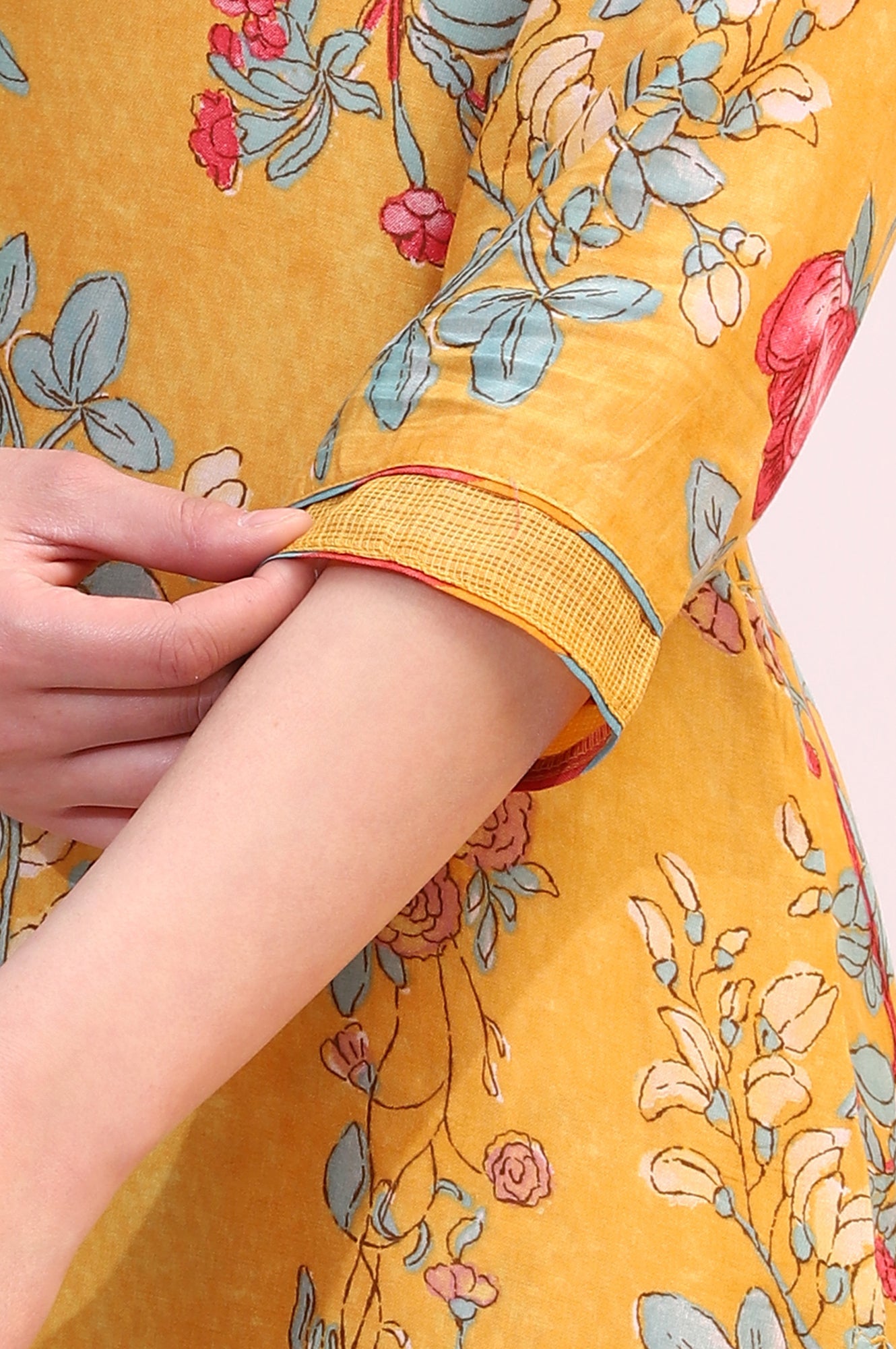 Amber Yellow Floral Printed Modal Straight Kurta, Pants and Dupatta Set