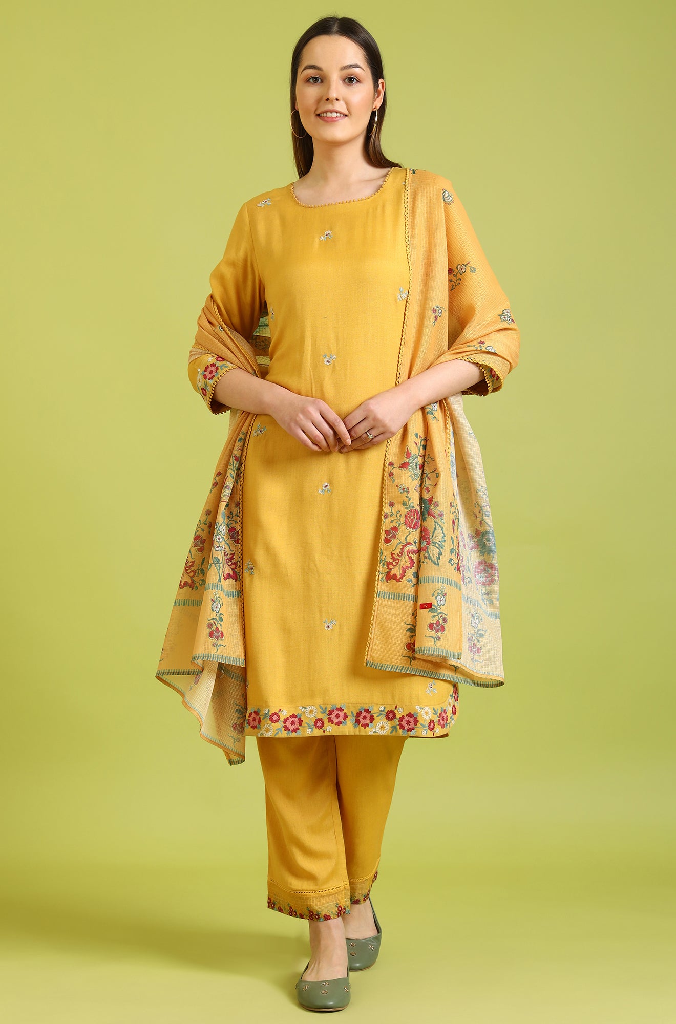 Solid A-line Rayon Kurta & Straight Pant with Dupatta Set