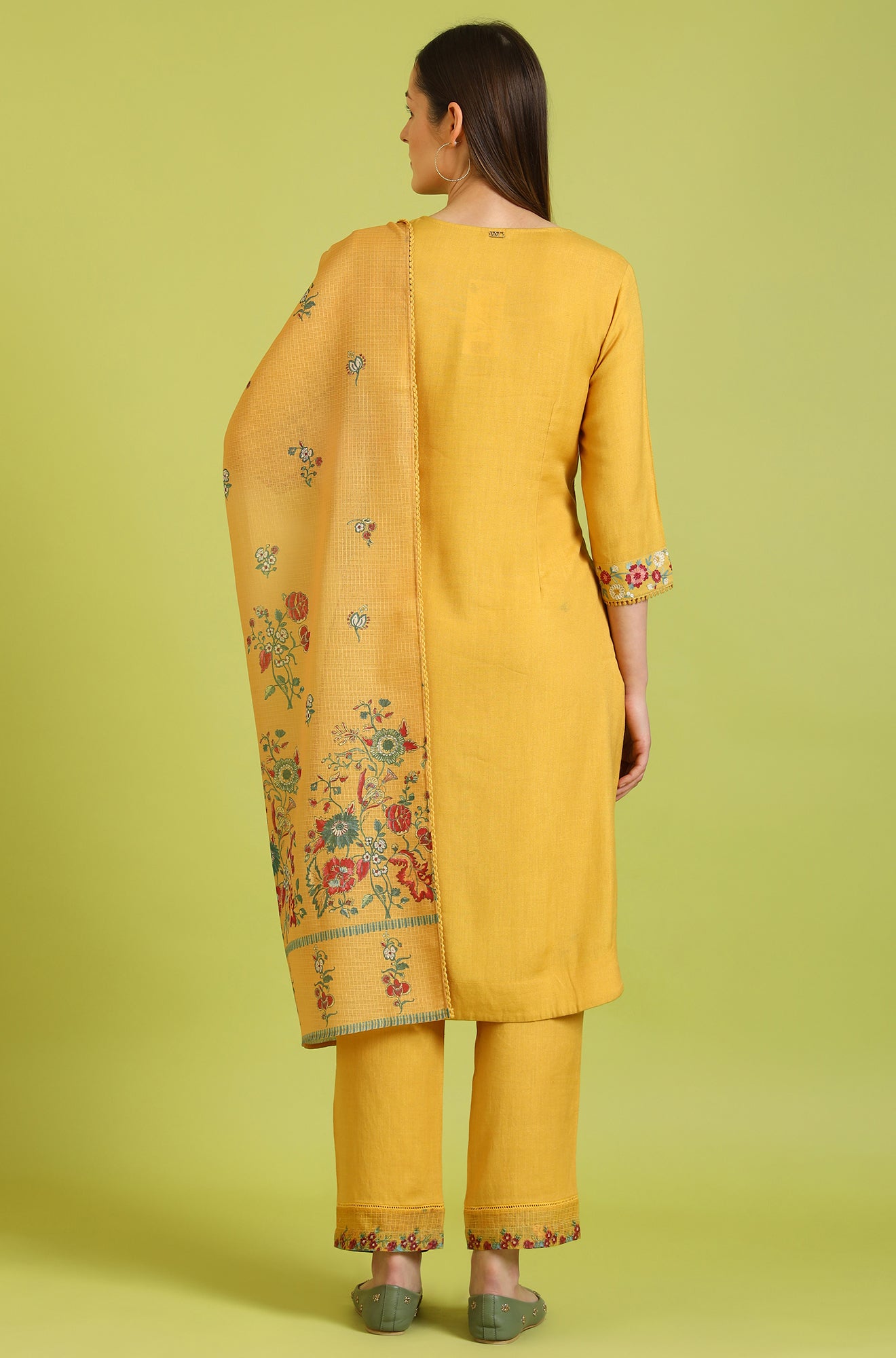 Solid A-line Rayon Kurta & Straight Pant with Dupatta Set