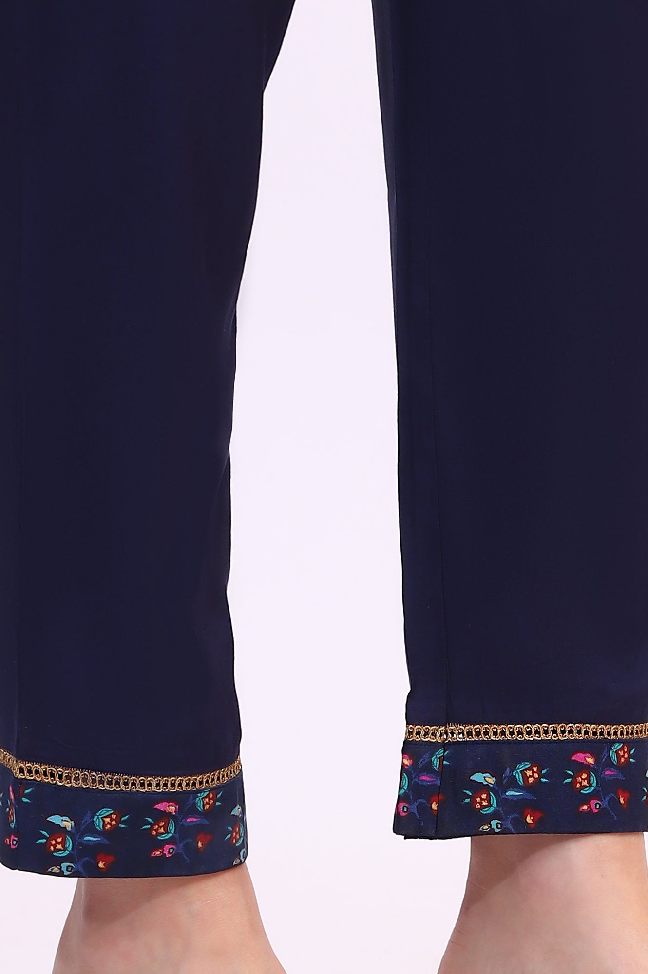 Deep Blue Floral Foil Printed Sleeveless Rayon Anarkali Kurta, Straight Pants and Dupatta Set