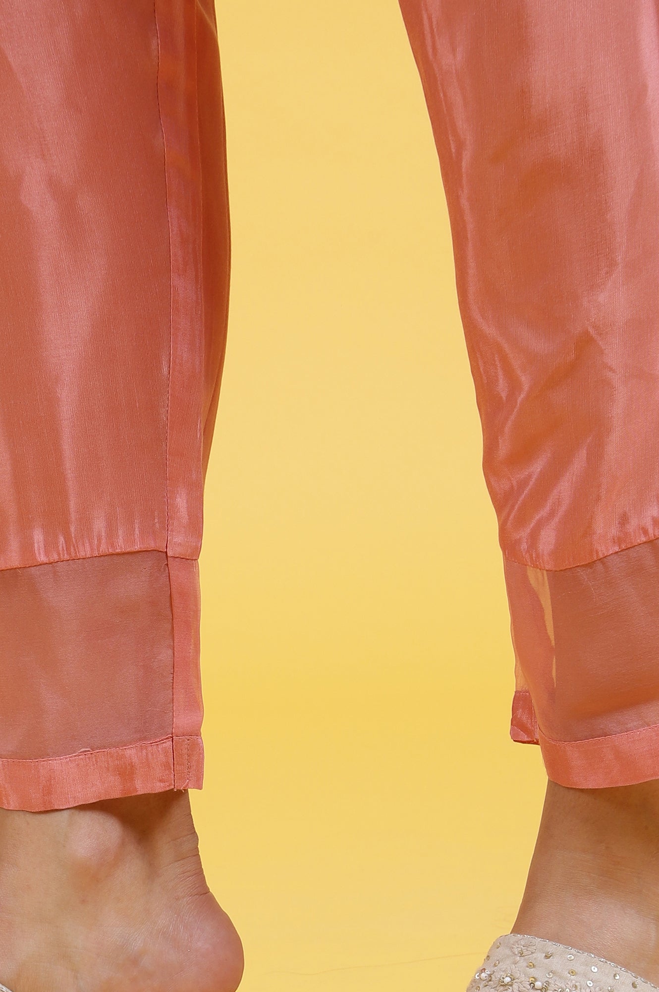 Pink Foil Printed Shantung Straight Kurta, Pants and Dupatta Set