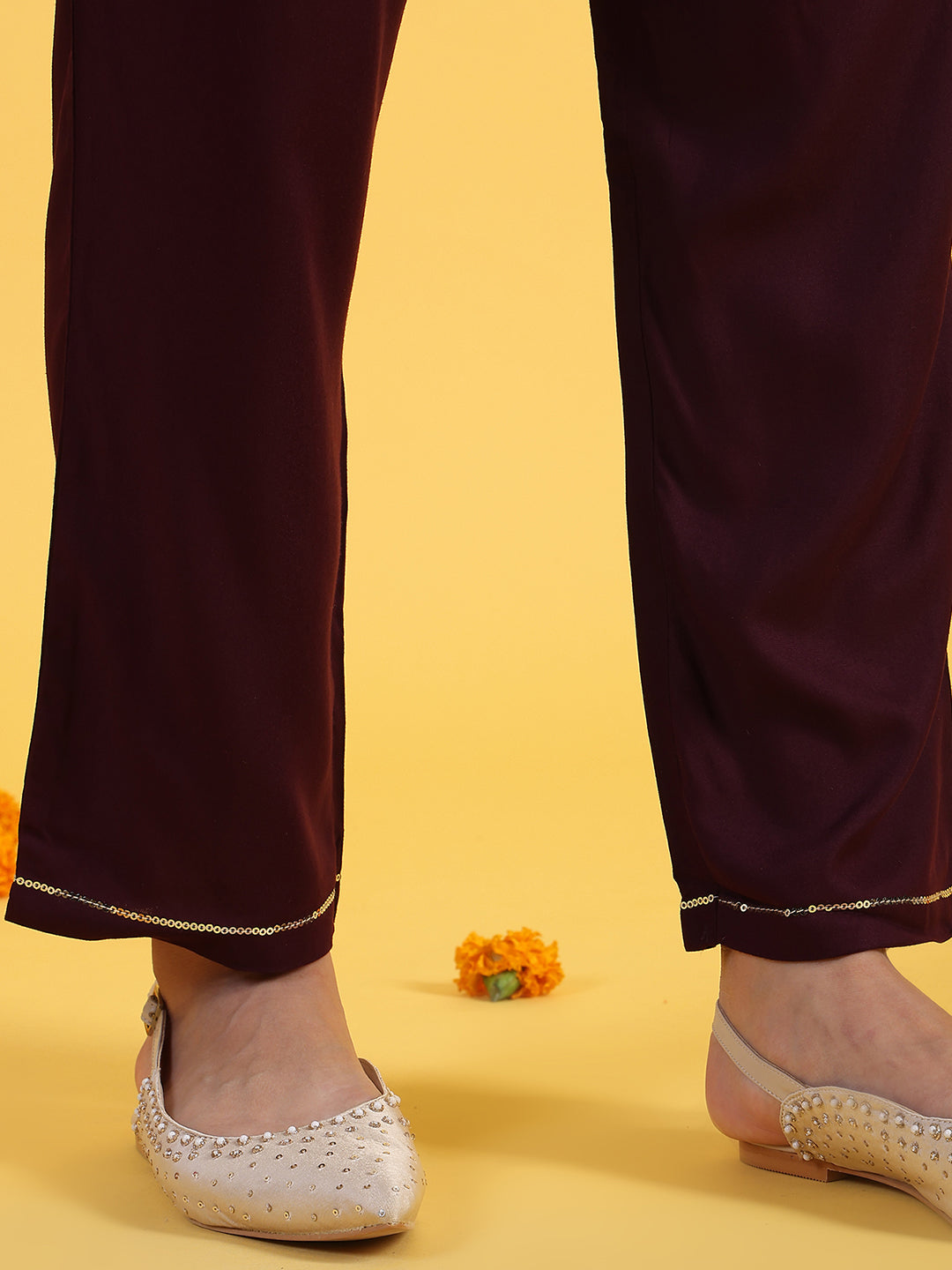 Purple Embroidered Straight Kurta and Straight Pants Set with Sequin Work