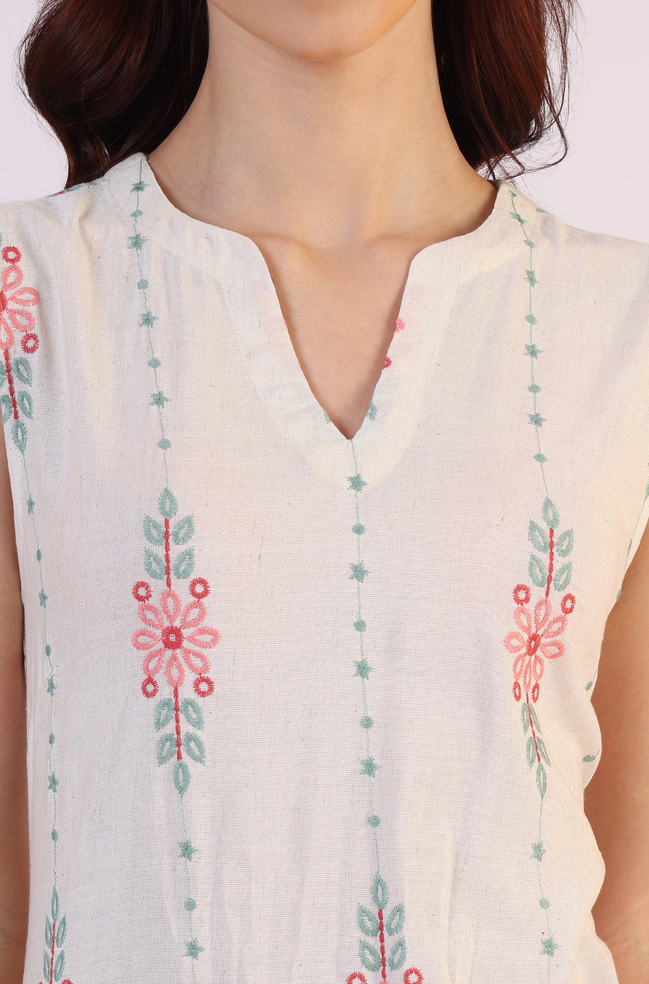 Beige Embroidered Straight Rayon Kurta & Parallel Pant Set