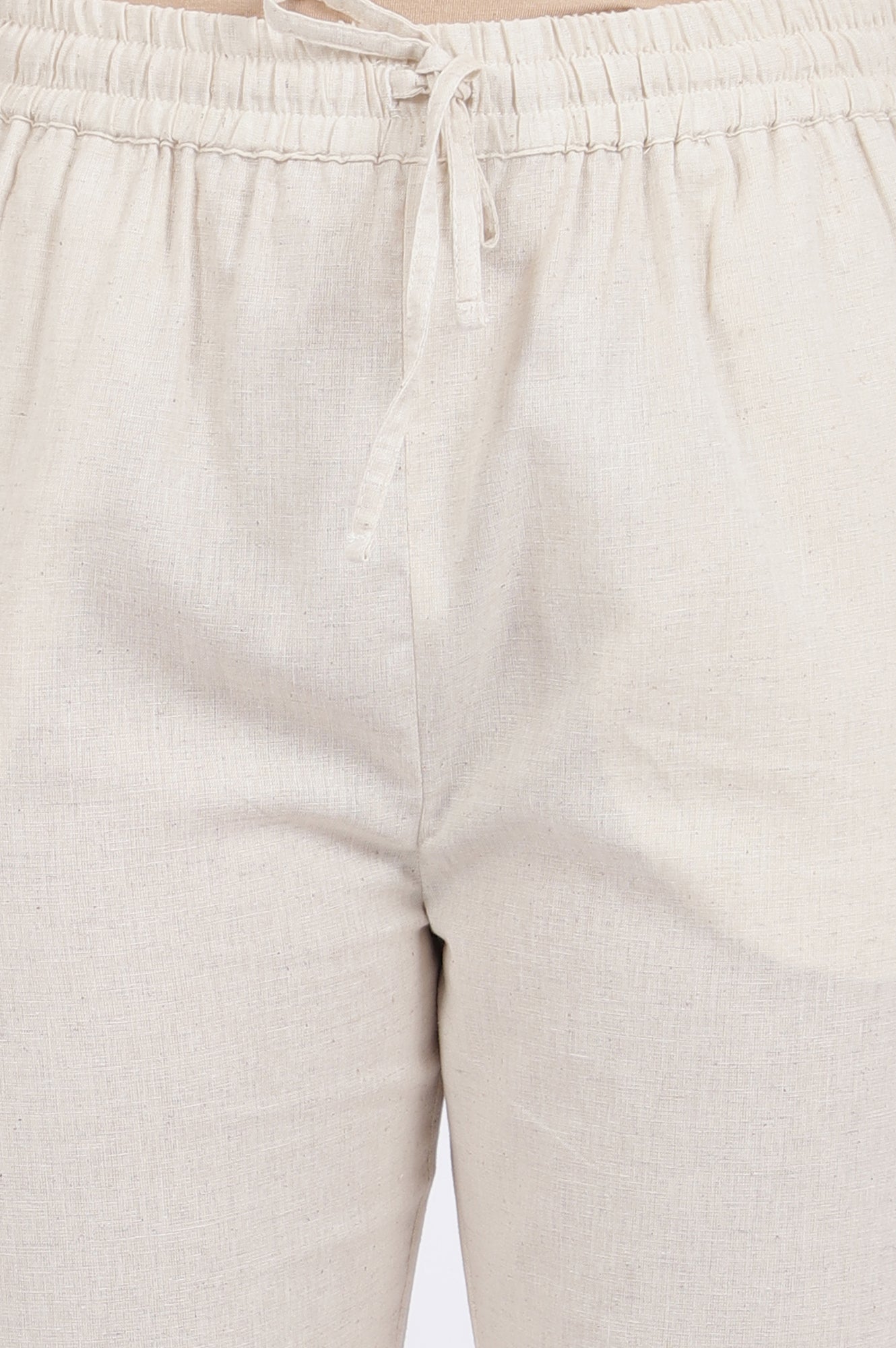 Beige Embroidered Lace Cotton Blend Straight Kurta & Straight Pant Set