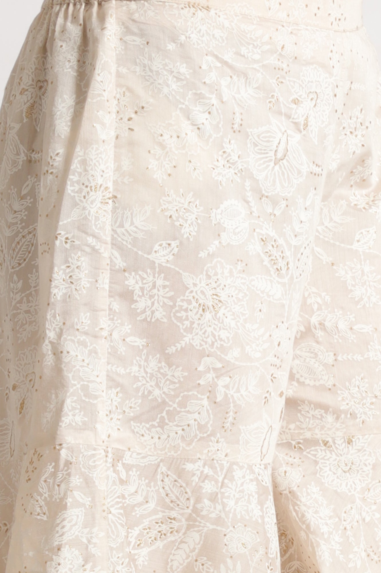 White Printed Chanderi Short Kurta, Sharara and Dupatta Set