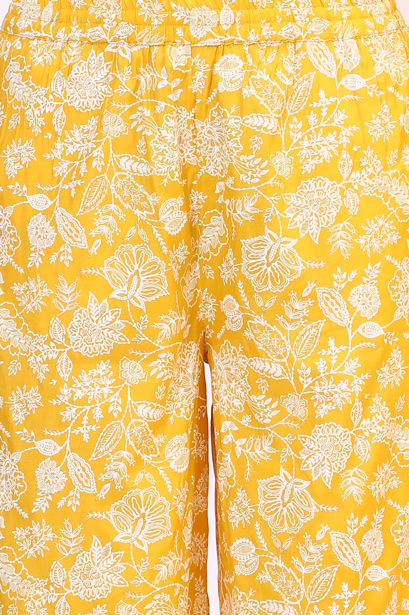 Mango Yellow Floral Printed Shantung A-line Kurta, Printed Parallel Pants and Dupatta Set