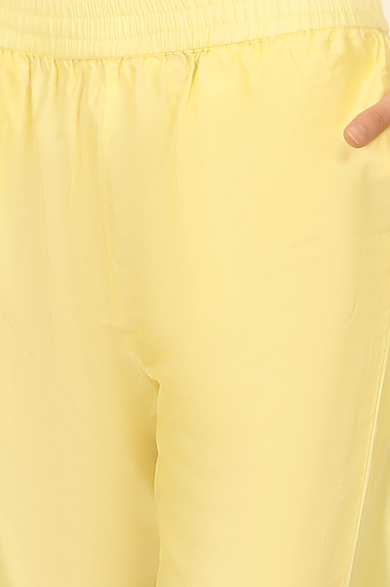 Lemon Yellow Embroidered Chanderi A-line Kurta, Pants and Dupatta Set