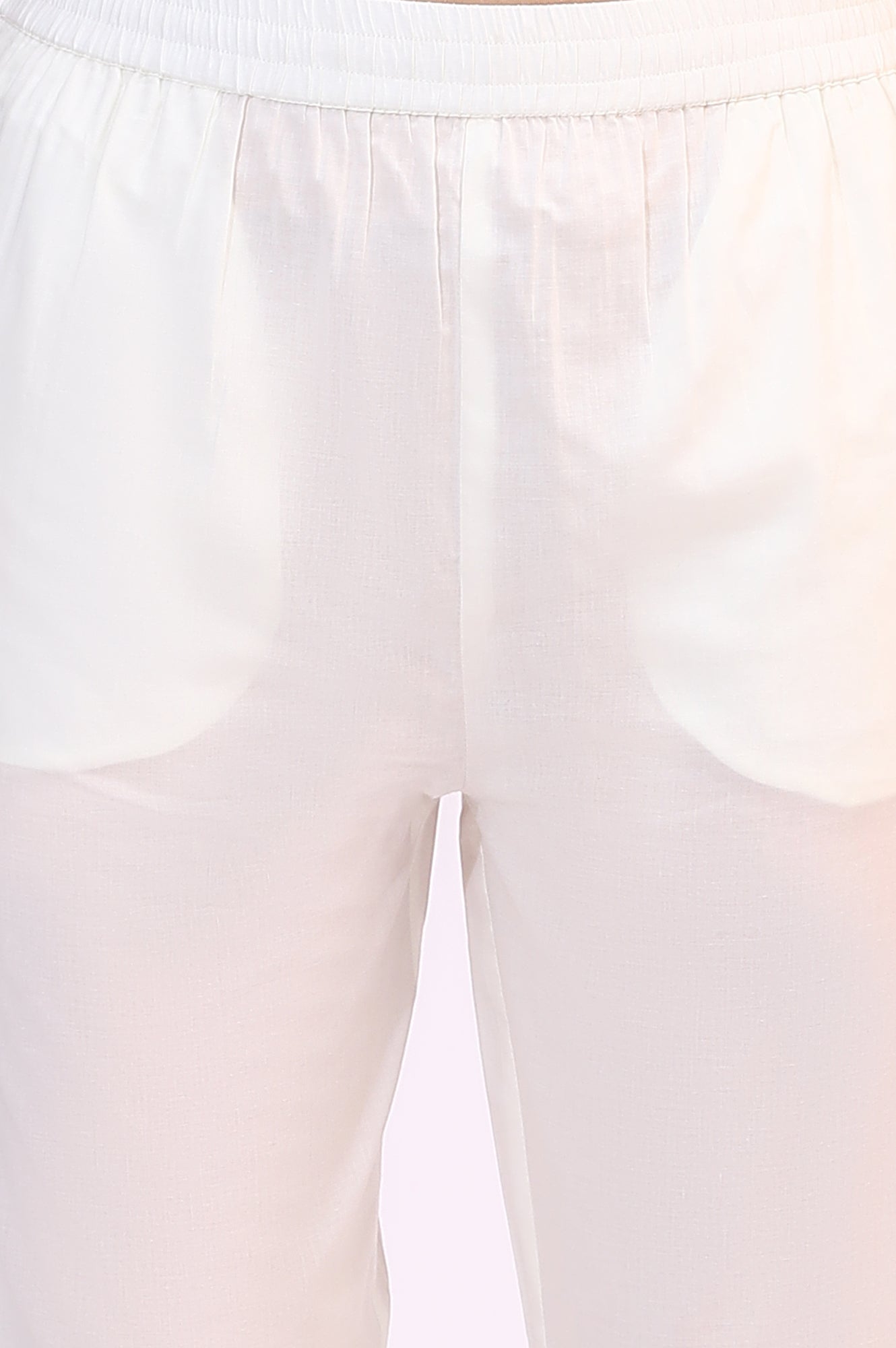 Cream Floral Printed Kota Straight Kurta, Pants and Dupatta Set