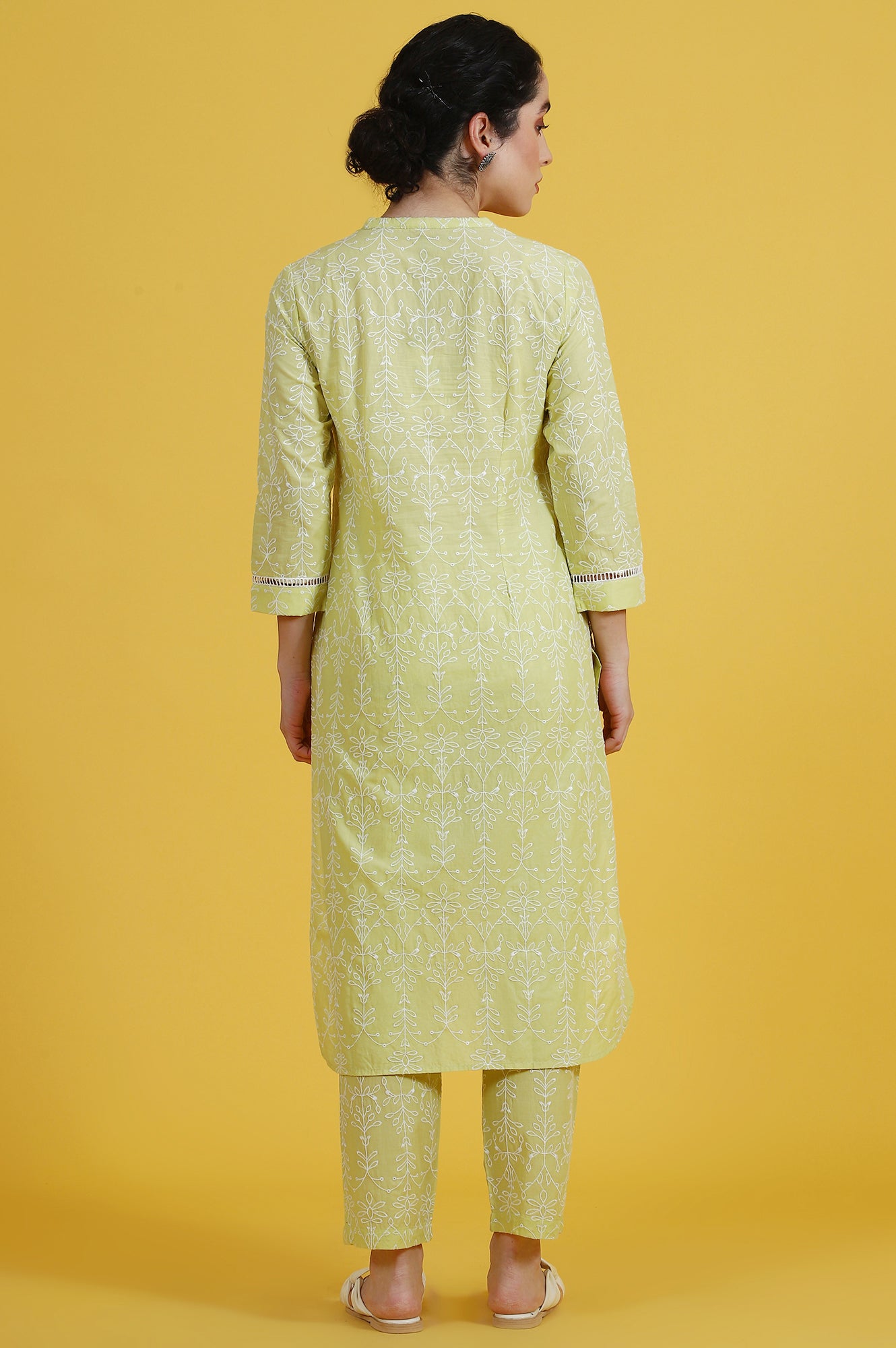 Embroidered Lace Pure Cotton Straight Kurta & Straight pant Set