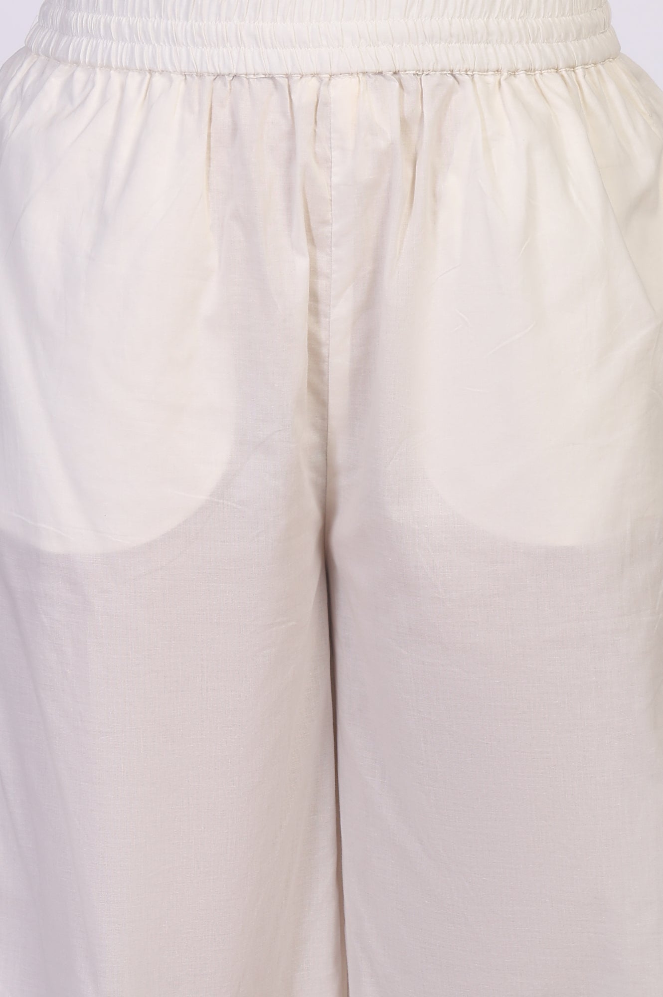 Off-White Embroidered Lace Trim Straight Cotton Kurta with Flared Pant and Dupatta Set