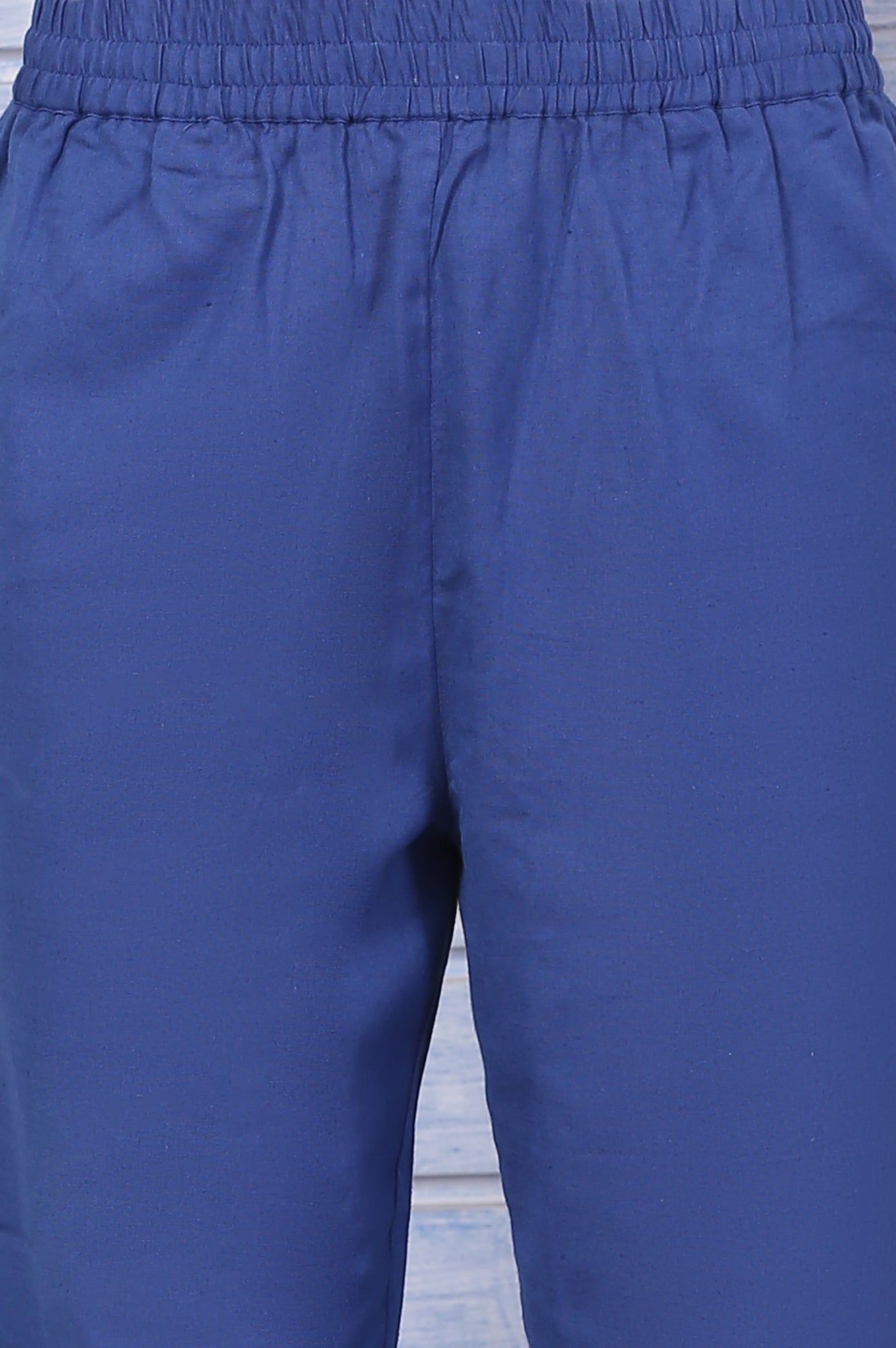 Blue Embroidered Kota Straight Kurta, Pants and Dupatta Set