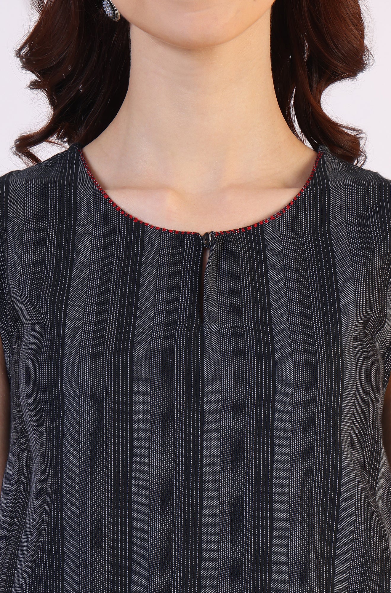 Black Yarn Dyed Striped Sleeveless Top and Pants Co-ord Set