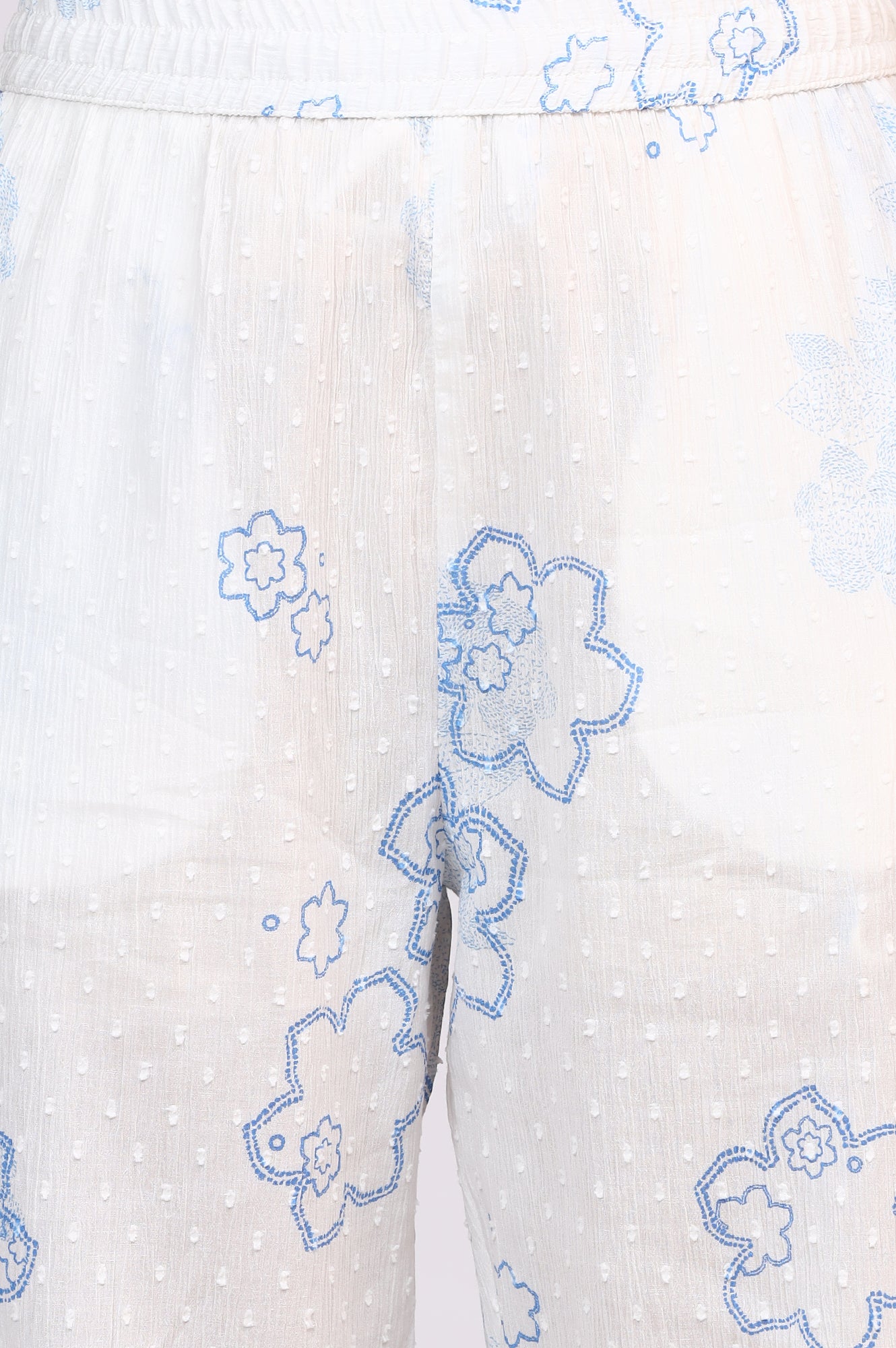 White Printed Pure Cotton Swiss Dot Straight Tunic and Straight Pants Co-ord Set