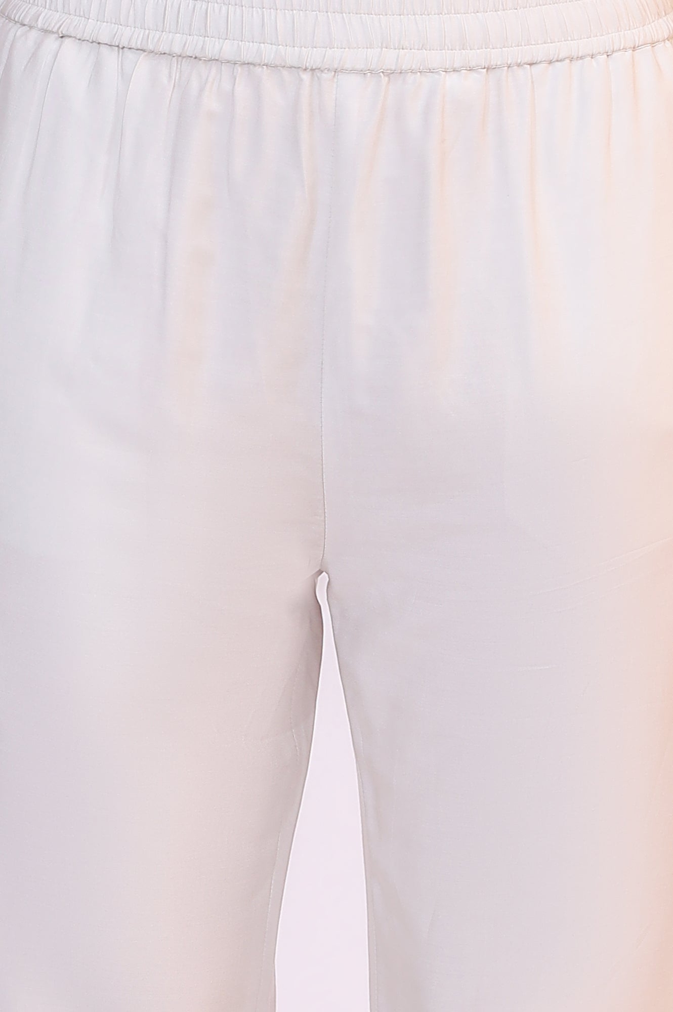 White Floral Printed Flared Kota Kurta and Straight Pants Set