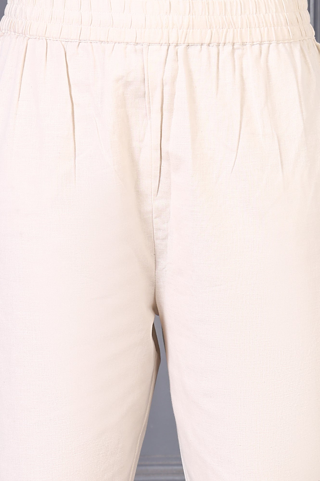 Off White Embroidered Cotton Flax Straight Kurta and Trousers Co-ord Set