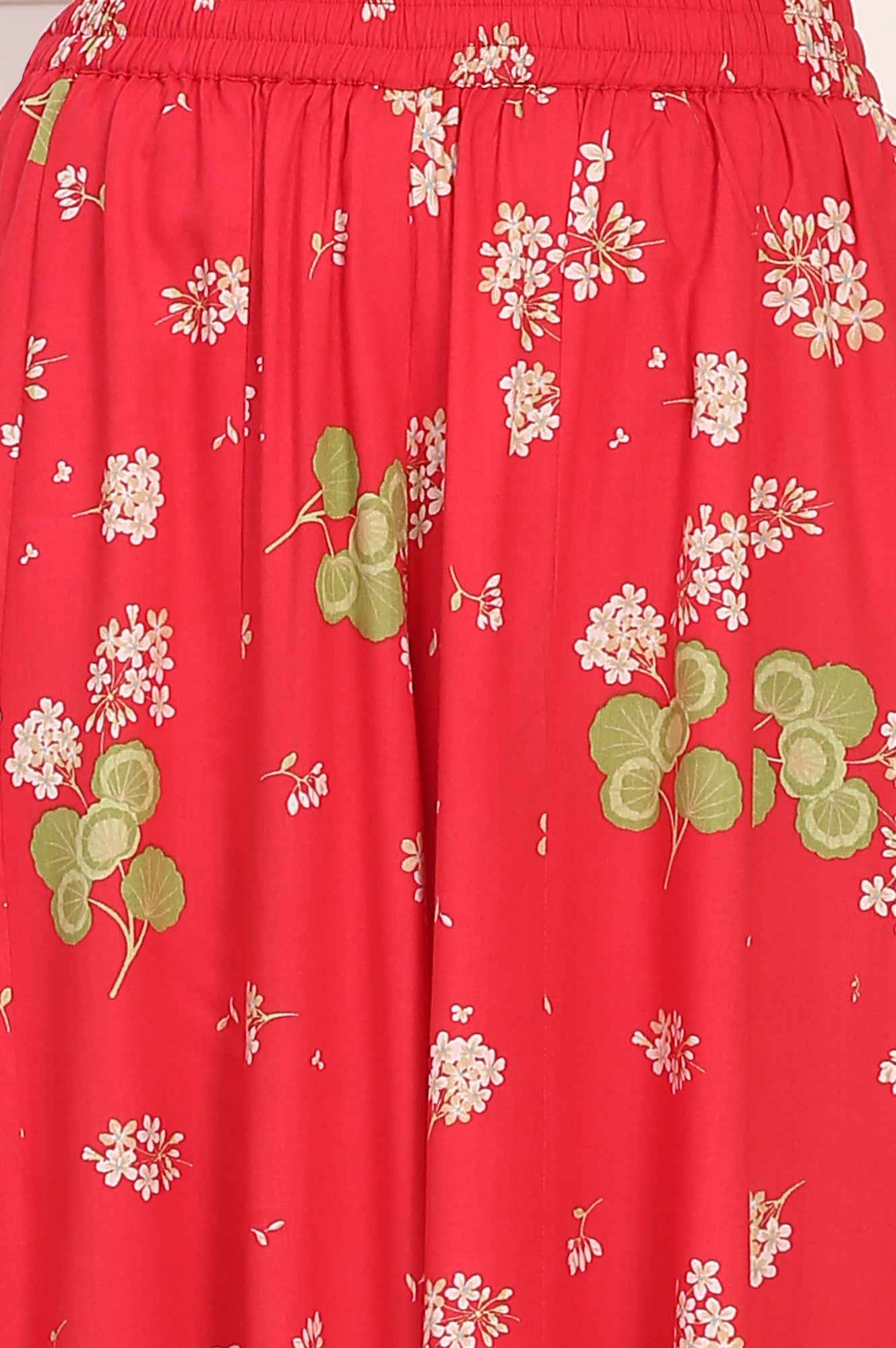 Red Floral Printed Embellished Modal Flared Short Kurta, Flared Pant and Dupatta Set