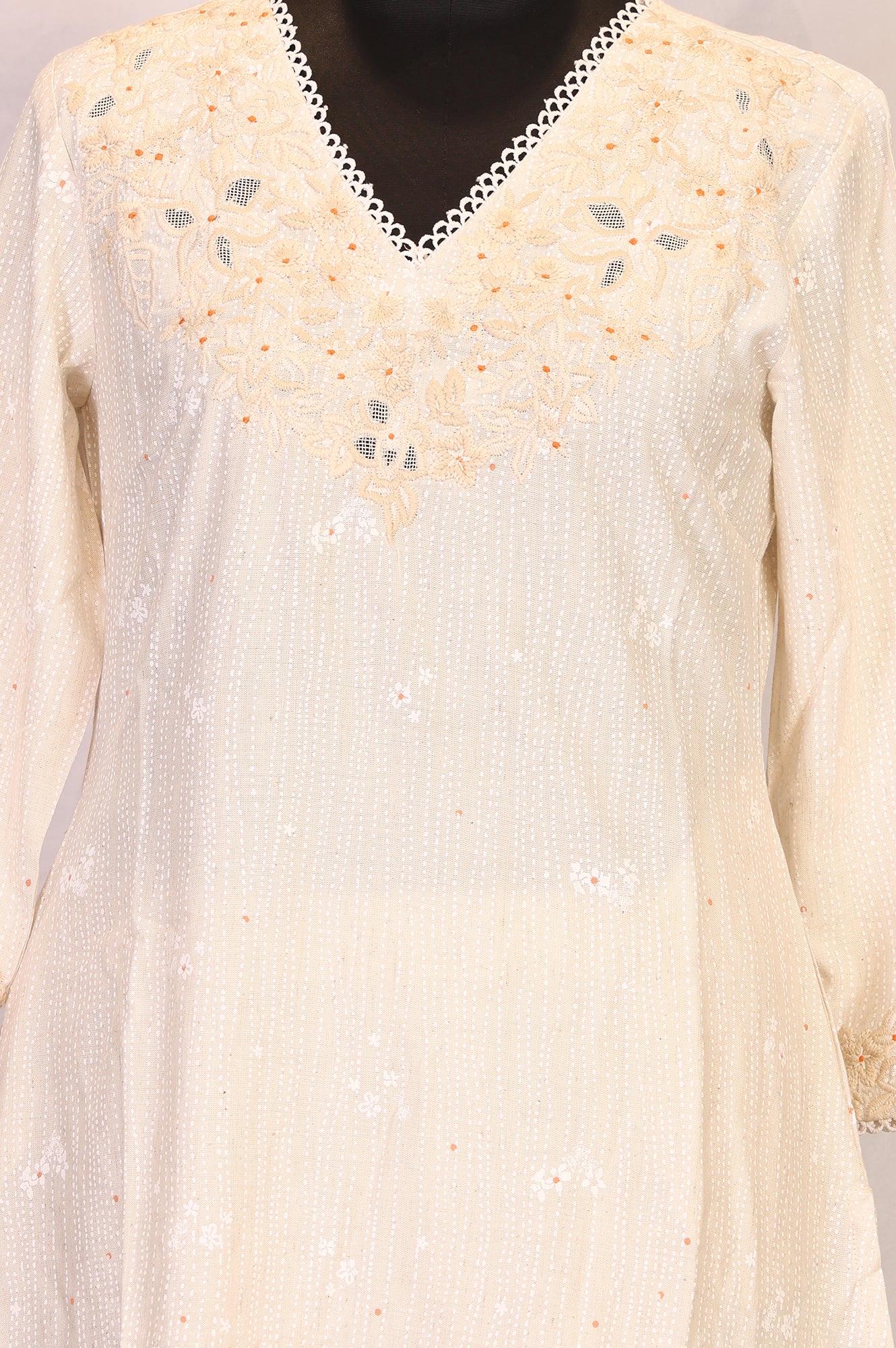 Beige Embroidered Rayon Straight Kurta with Pants Set