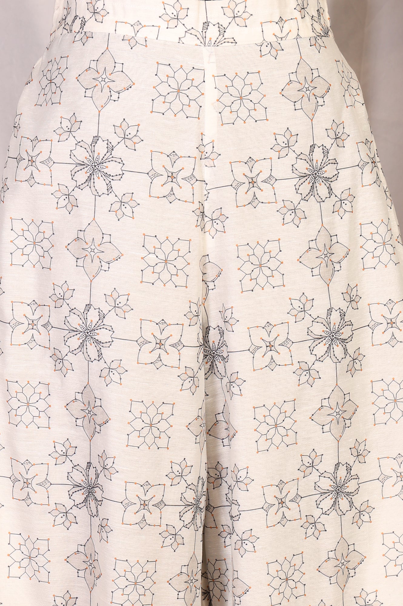 Off White Floral Printed Buttons Straight Top with Pants and Jacket Set