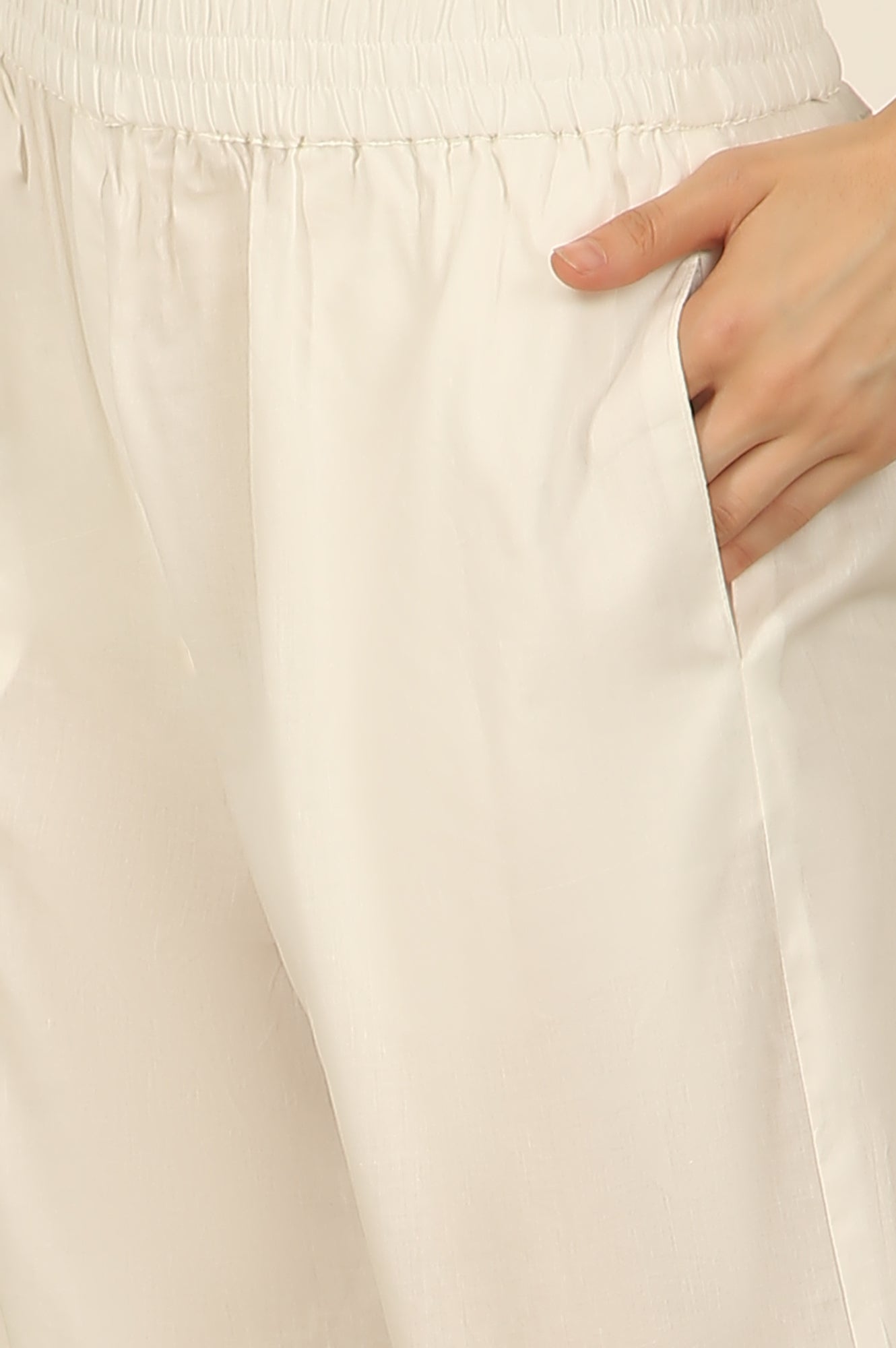 White Printed Thread Embroidered Chanderi Kurta, Pants and Kota Dupatta