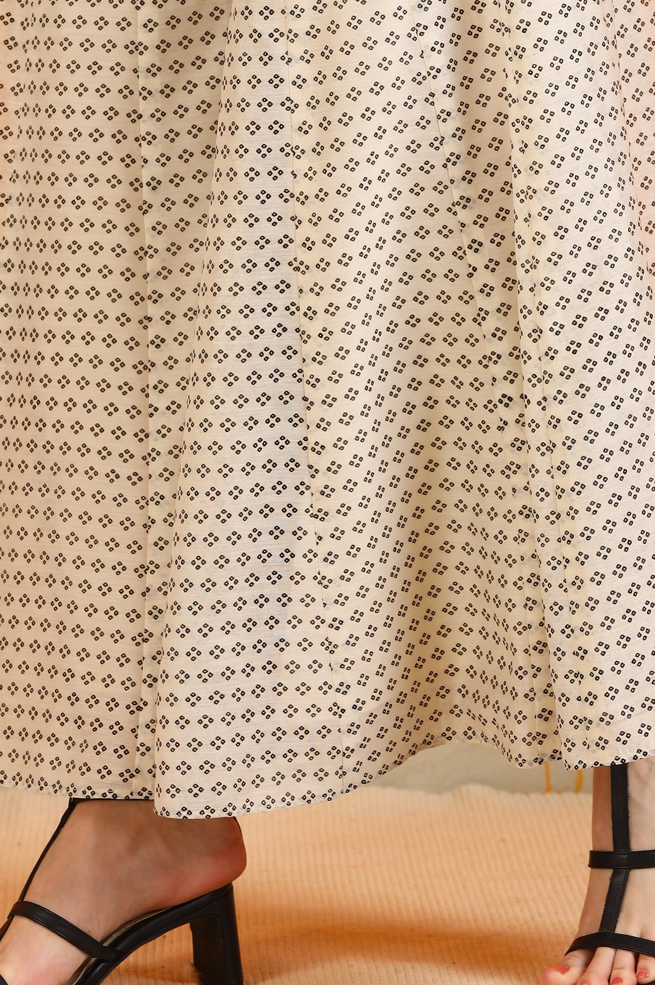 Off-White and Black Floral Printed Chanderi Short Kurta and Sharara Set with Dupatta