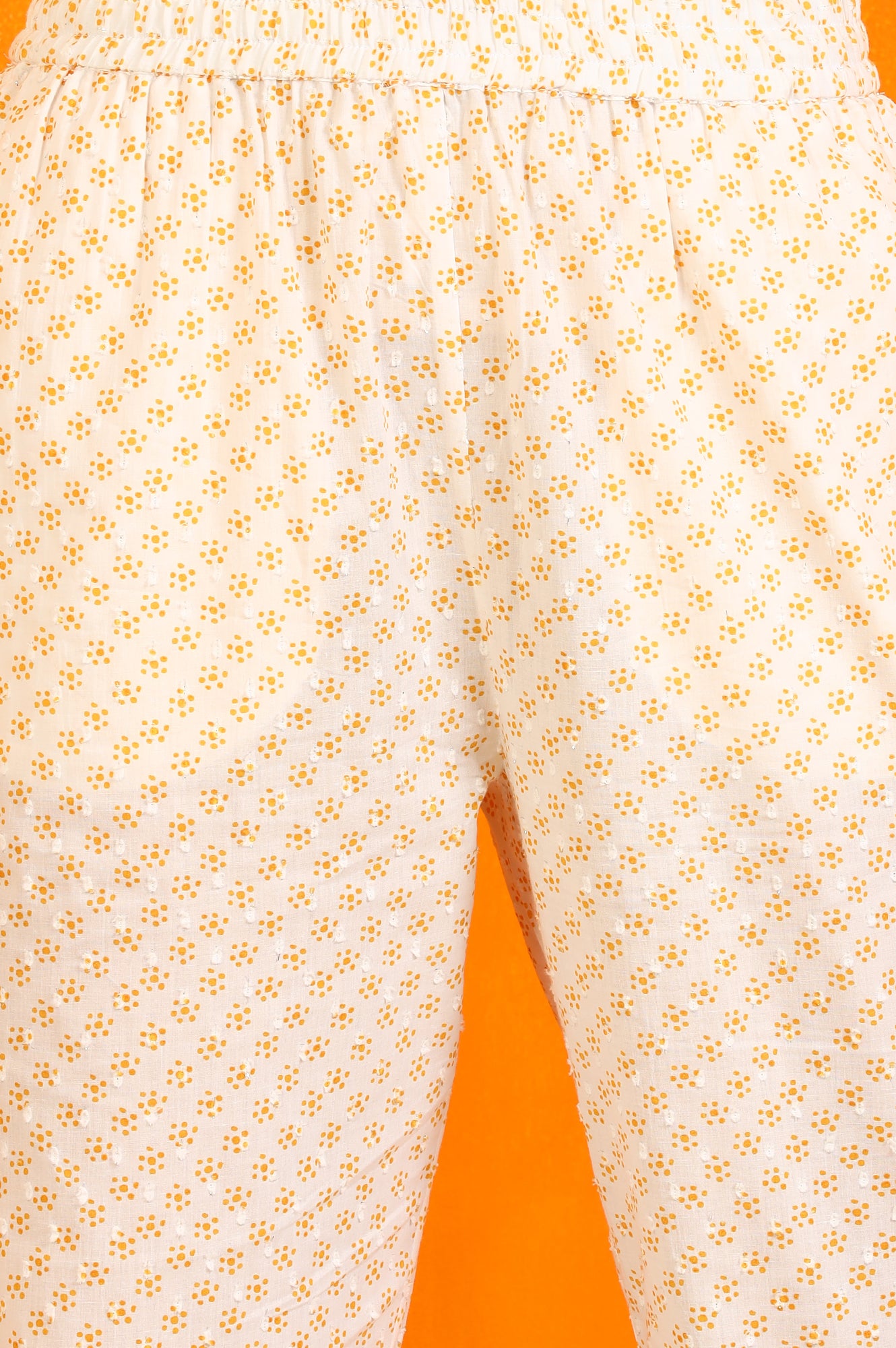 White Dot Printed Embroidered Pure Cotton Straight Kurta, Pants and Dupatta Set