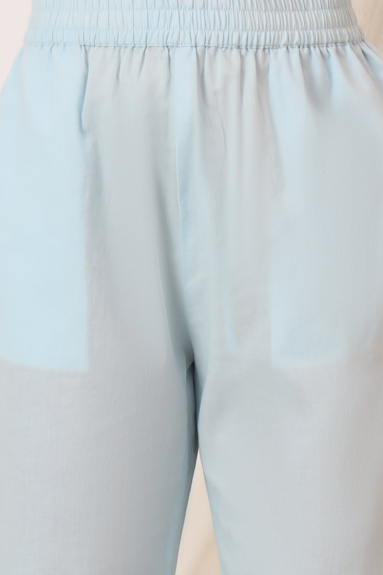 Sky Blue Printed Pure Cotton Anarkali Kurta, Pants and Dupatta Set