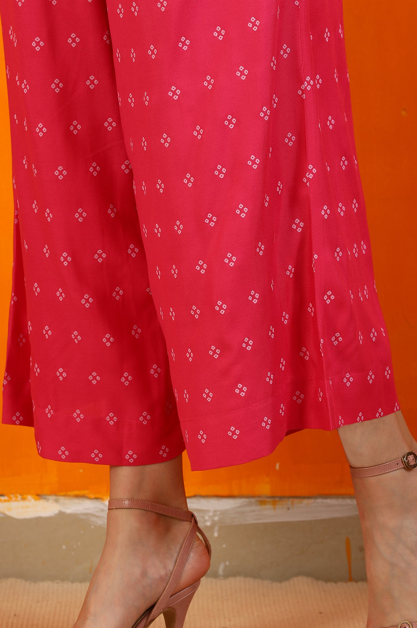 Pink Embroidered Shantung Sleeveless Kurta, Cropped Pants and Dupatta Set